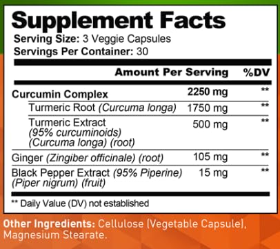 Built by Nature Turmeric Curcumin 2250mg – 95% Curcuminoids with Ginger & Black Pepper for High Absorption – Extra Strength Joint Support – Non-GMO, Vegan - 90 Capsules