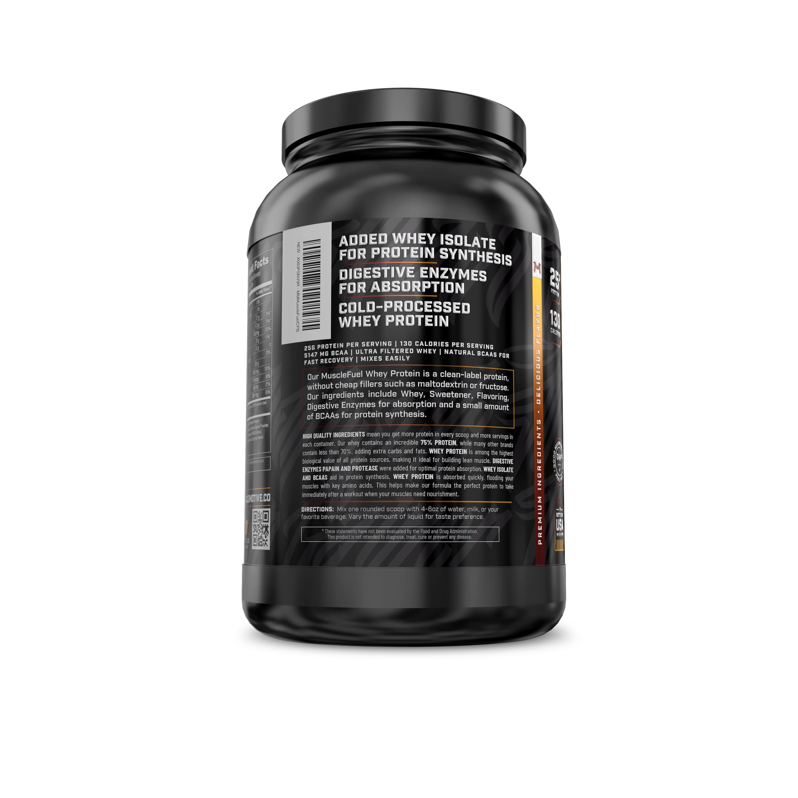 MuscleMotive MuscleFuel - 100% Whey Protein Powder with Isolate - 25g Protein Blend with BCAAs & Digestive Enzymes - Chocolate Peanut Butter Flavor - 2 LB
