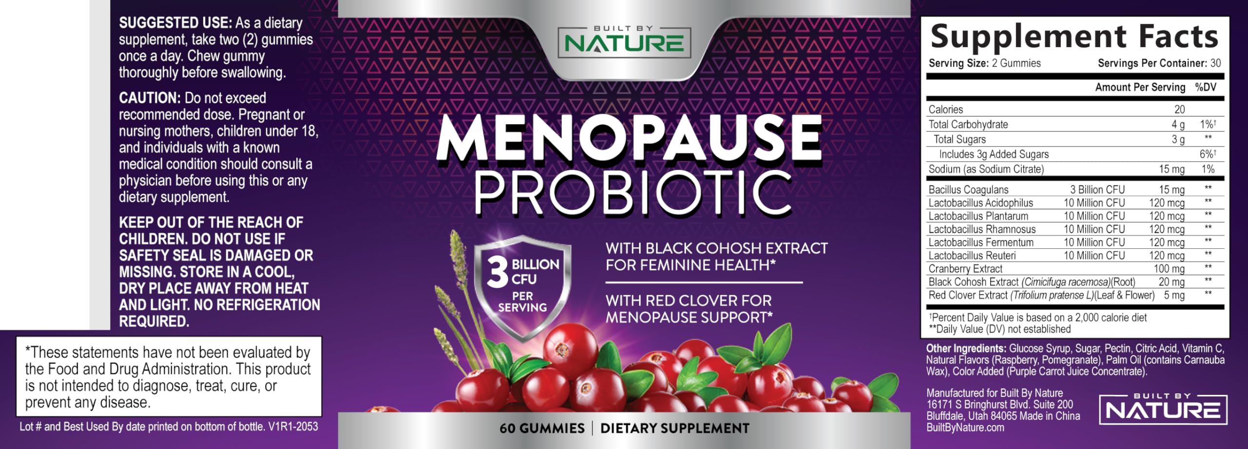 Menopause Probiotic Gummies - Thermogenic Probiotics Gummy Supplement for Women – Mood Support & Hormone Balance for Hot Flashes, Night Sweats with Cranberry, Black Cohosh & Red Clover - 60 Gummies