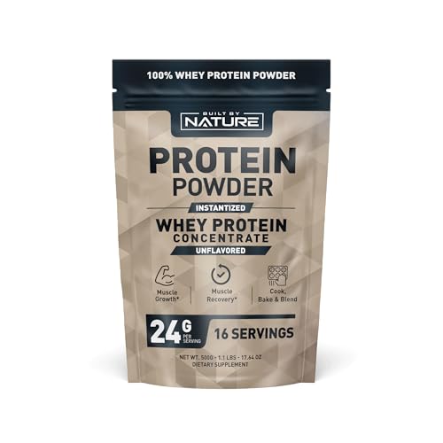 Built by Nature Unflavored Protein Powder - Instantized Whey Protein Concentrate - 1.1 Lb, 16 Servings