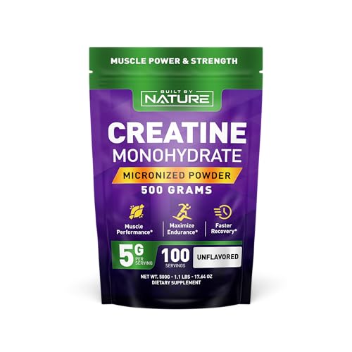 Creatine Monohydrate Powder – Micronized Creatine for Men & Women – Pure Monohydrate Creatina Suplemento – Muscle Strength, Performance & Recovery – 100 Servings, 500 Grams, Unflavored