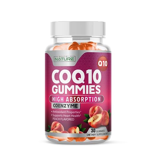 Built by Nature CoQ10 Gummies 100 mg – High Absorption Coenzyme Q10 Gummy – Vegan, Non-GMO – Heart Health & Cellular Energy Support – Tasty Peach Flavor - 30 Gummies