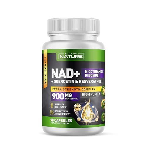 Built by Nature NAD Supplement – NAD+ Nicotinamide Riboside with Resveratrol & Quercetin 900mg Formula – NMN Alternative Supplement for Energy, Cellular Health & Anti-Aging – 90 Capsules
