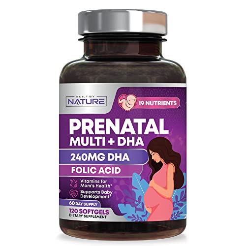 Built by Nature Prenatal Vitamins for Women - Multivitamin with DHA, Folic Acid, Vitamin C, B12, Iron & Omega-3 - Before, During & Post Pregnancy Supplement for Healthy Growth & Brain