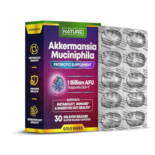 Built by Nature Akkermansia Probiotic – GLP-1 & Akkermansia Muciniphila Supplement – Glucose Support, Weight Loss, Gut Health - Best Akkermansia Probiotics - 1 Month Supply, 30 Capsules