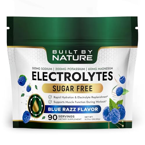 Built by Nature Electrolytes Powder – Hydration & Electrolyte Drink Mix – Sugar Free Electrolytes Powder for Hydration, Energy & Recovery – Blue Razz Flavor, 90 Servings