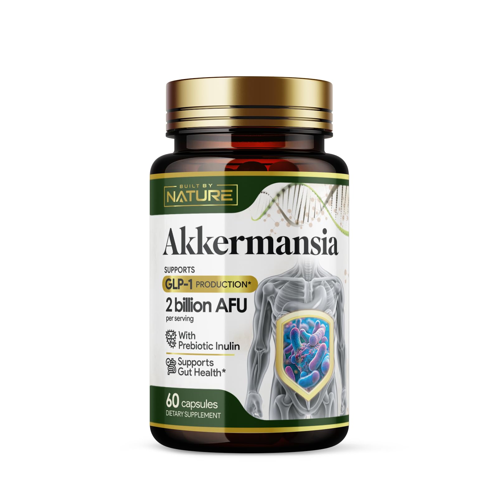 Built by Nature Akkermansia Muciniphila Probiotic Supplement – 2 Billion AFU - Supports GLP-1, Immune & Digestive Gut Health - 60 Delayed Release Capsules