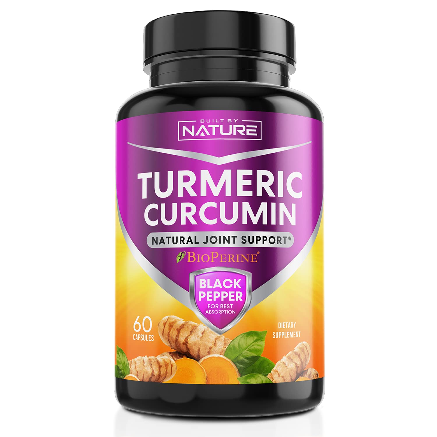 Turmeric Supplement – High Absorption Tumeric Curcumin with BioPerine Black Pepper Extract & Curcuminoids – Joint Health Support - 60 Capsules