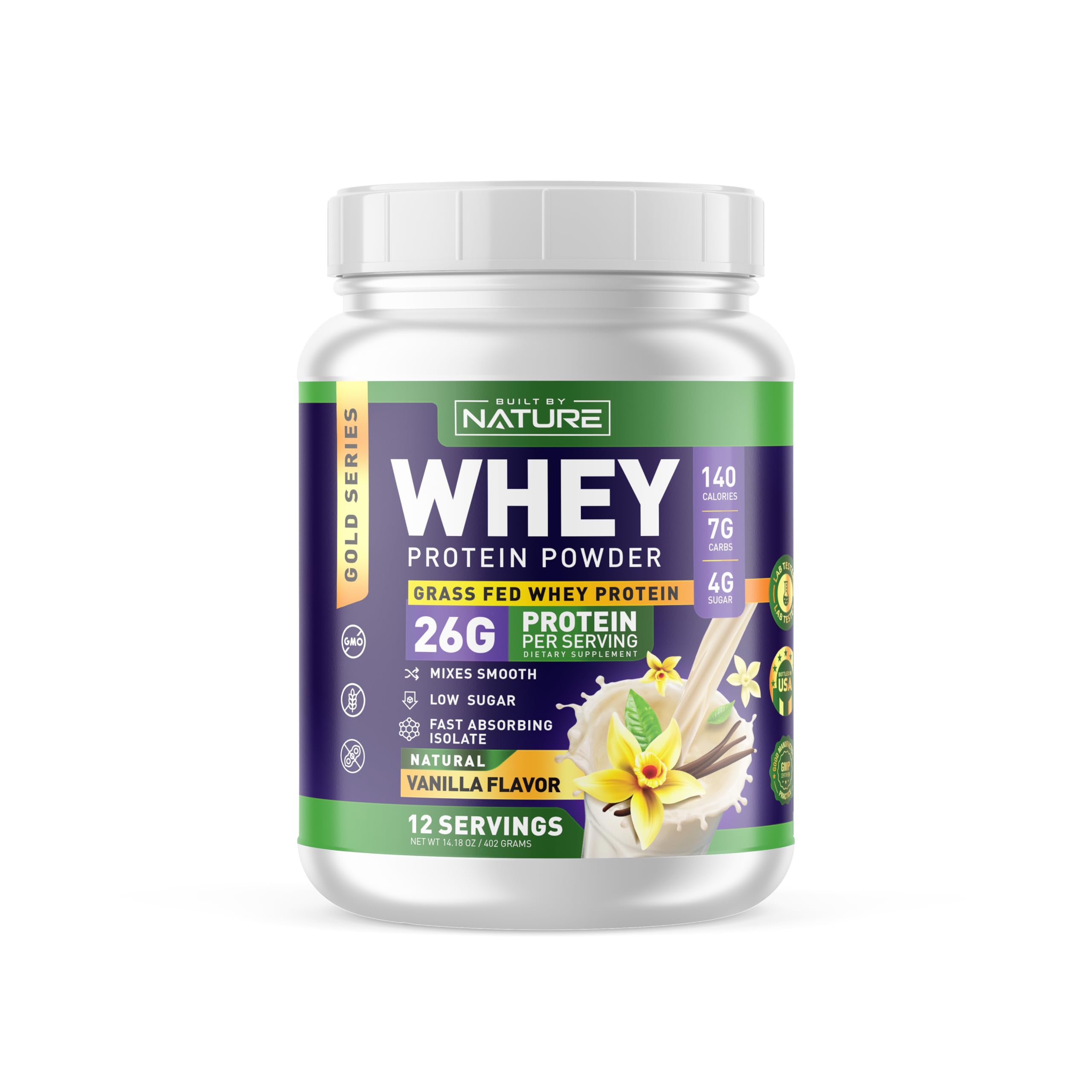 Built by Nature Whey Protein Powder - 100% Pure Whey Shake with Whey Isolate, Protein, No Bloating, Mixes Smooth, No Clumps or Chunks - High Protein, Low Sugar Drink