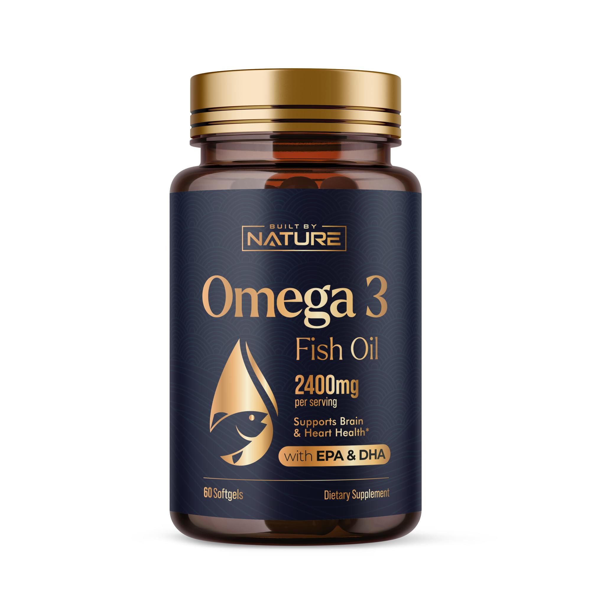 Omega 3 Fish Oil Supplement – 2400mg Fish Oil with EPA & DHA Omega-3 Fatty Acids from Sustainably Sourced Wild Caught Peruvian Anchovy - Heart & Brain Health Support - Non-GMO