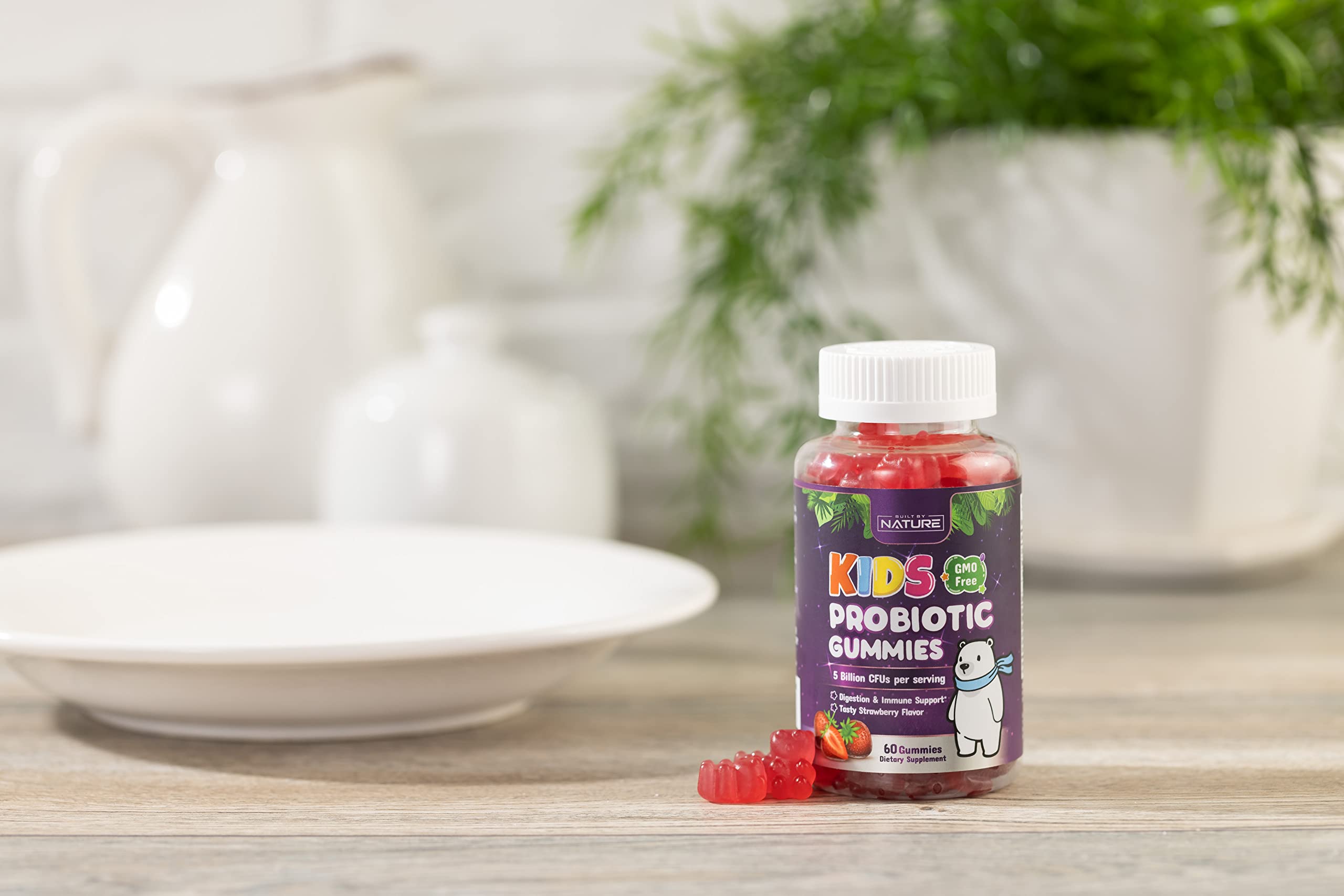 Built by Nature Kids Probiotic Gummies - 6 Diverse Probiotic Strains - Digestive & Immune Support - Chewable Kid Probiotic Gummy Supplement - No Refrigeration Required - 60 Gummies