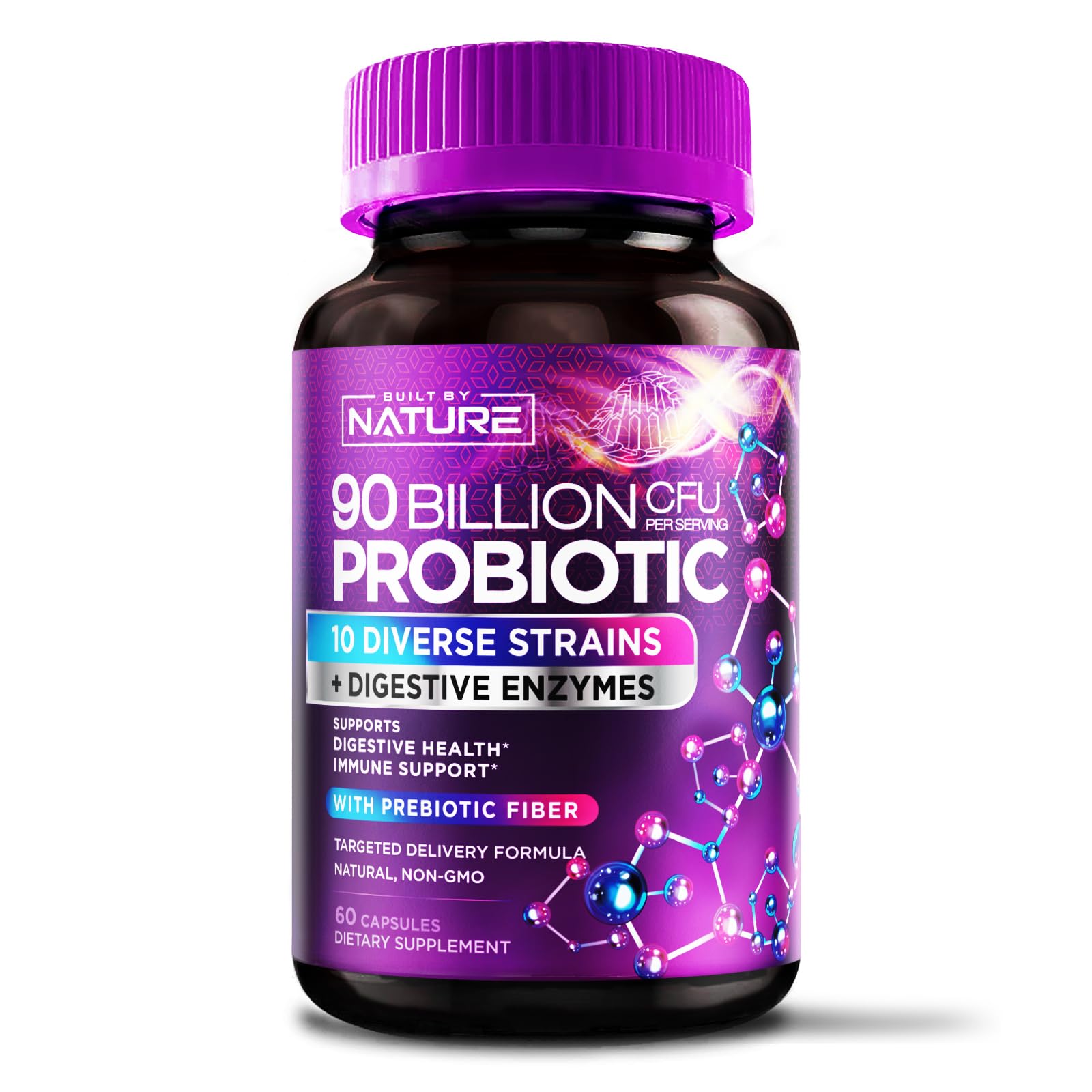 80 Billion CFU Probiotic - Daily Digestive Gut Health Supplement for Men & Women - Lactobacillus acidophilus, Bifidobacterium & Prebiotics - Non-GMO, Gluten & Dairy Free, Shelf-Stable - 60 Capsules