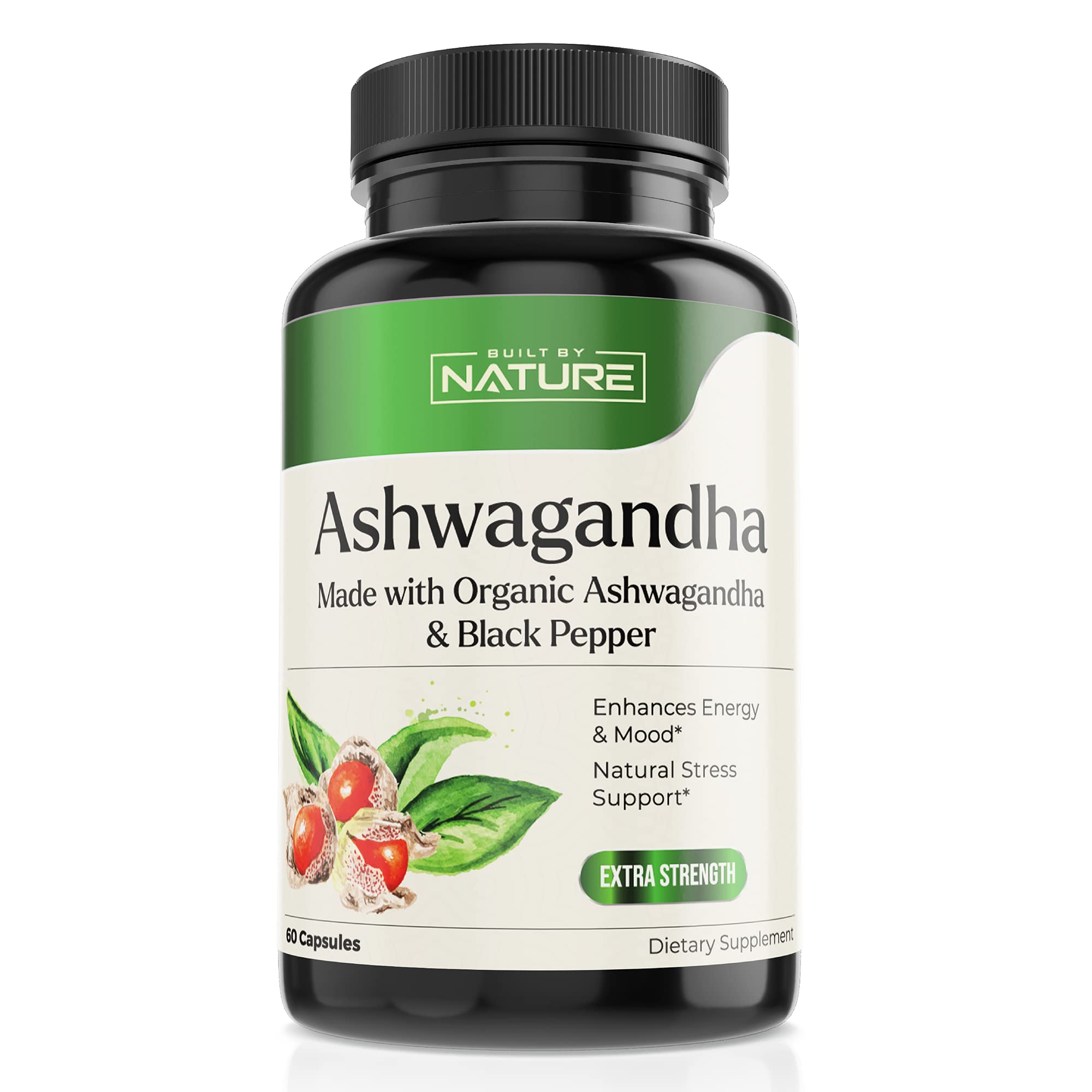 Ashwagandha with Black Pepper for Max Absorption - Pure Organic Ashwagandha Powder Supplement, Non-GMO, Gluten-Free & Gelatin Free - Stress, Mood, Focus, Immune & Thyroid Support - 60 Vegan Capsules