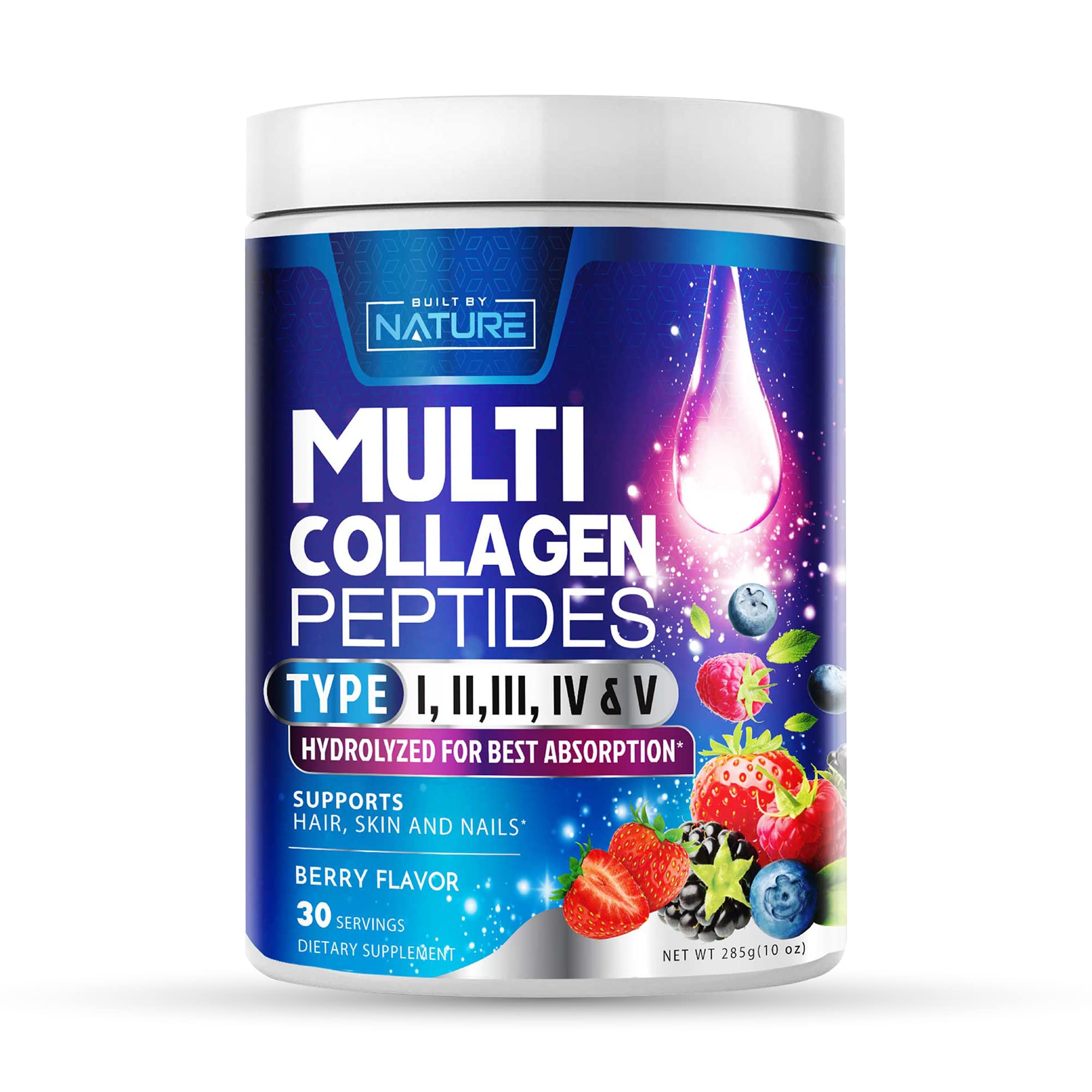 Collagen Powder, Hydrolyzed Type 1 & 3 Peptides, Grass-Fed Multi Collagen Complex Supplement, Healthy Hair, Skin, Nails, Bones & Joints, Keto & Paleo Friendly, Non-GMO, Berry Flavor – 30 Servings