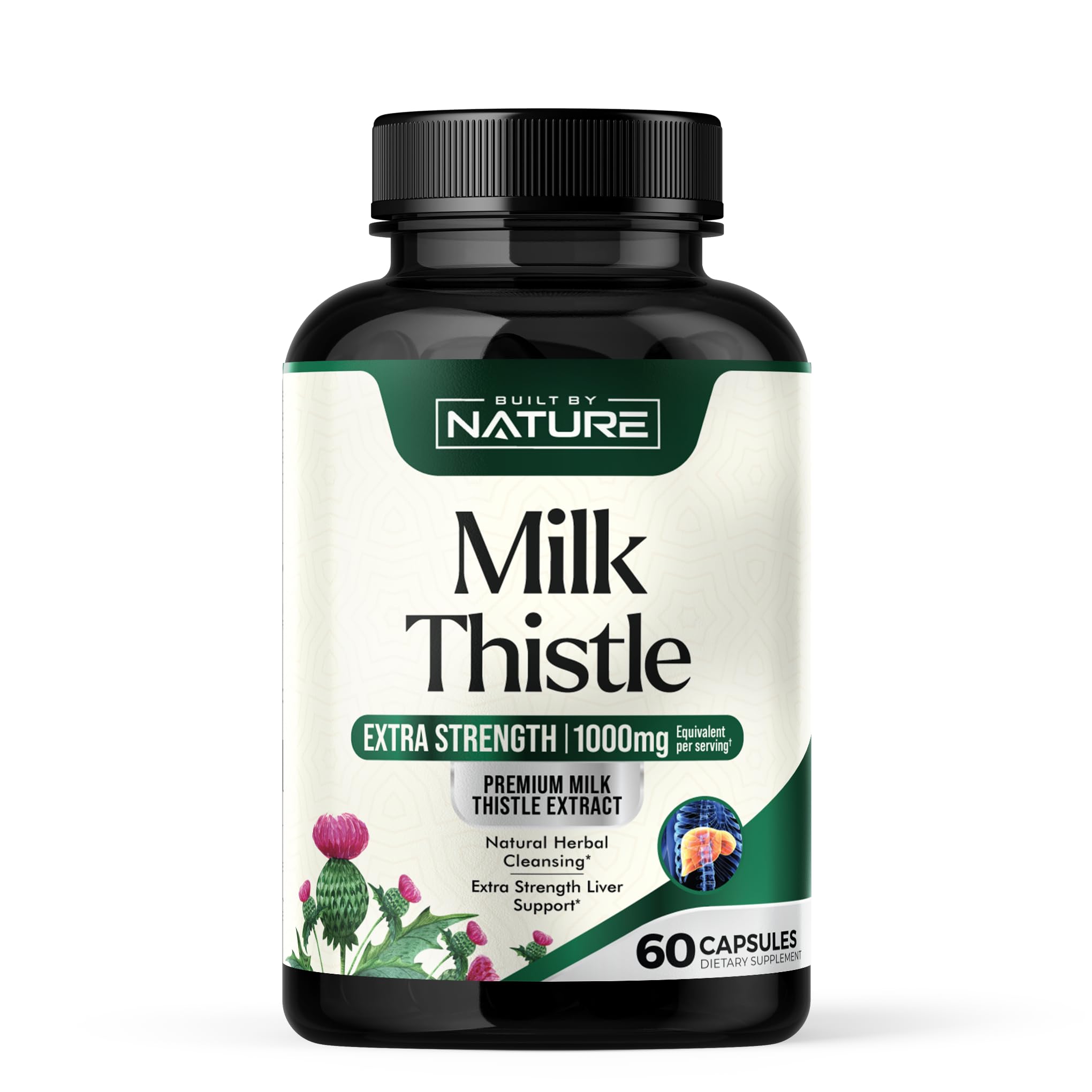 Built by Nature Milk Thistle 1000mg - Liver Detox Supplement with Silymarin Extract & Dandelion Root – Gentle Herbal Liver Cleanse for Men & Women - Liver Health Support - Non-GMO