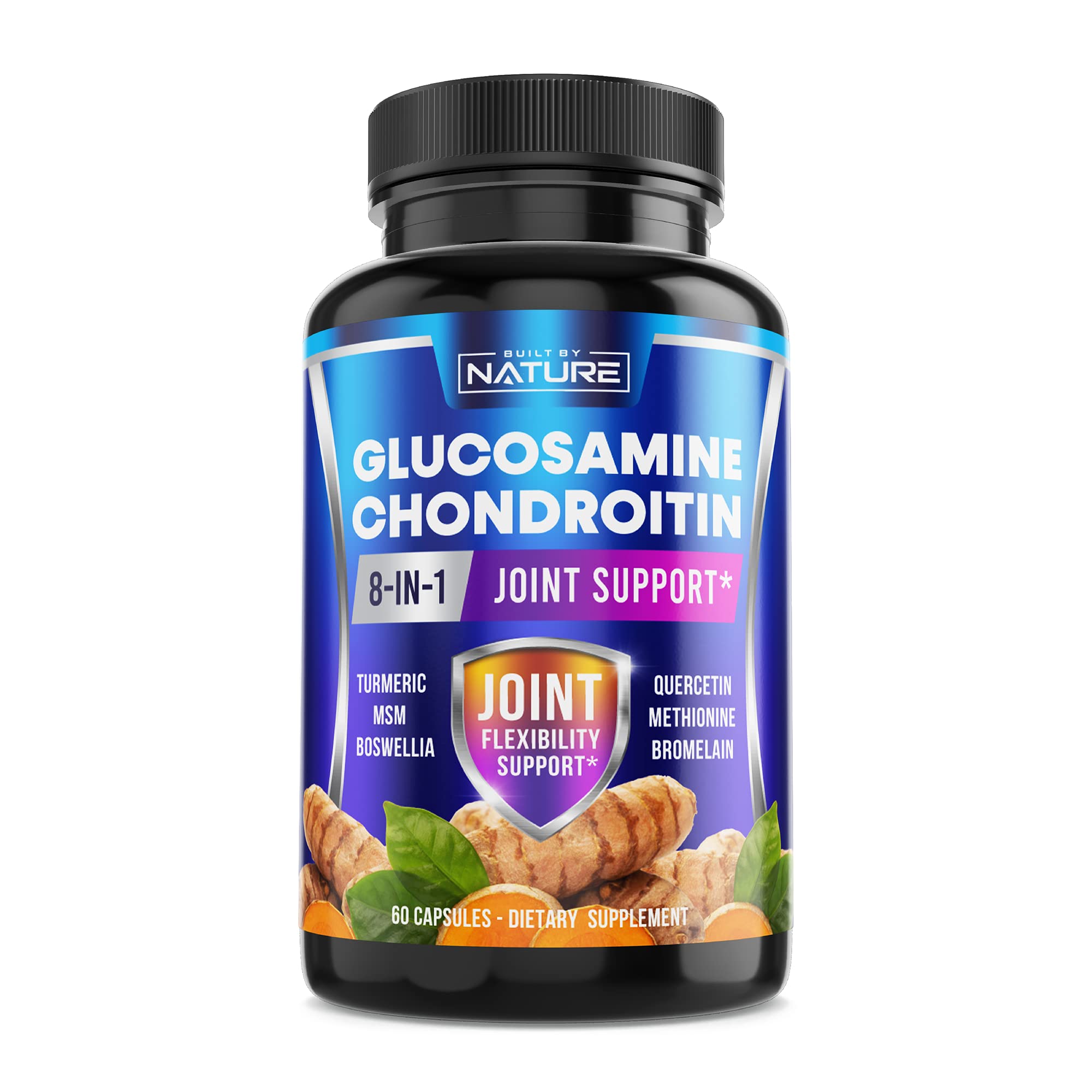 Glucosamine Chondroitin with MSM, Turmeric, Boswellia - Advanced Joint Support, High Potency Antioxidant & Inflammatory Response, Comfort for Back, Knees, Hands, Non GMO, 60 Extended Delivery Capsules