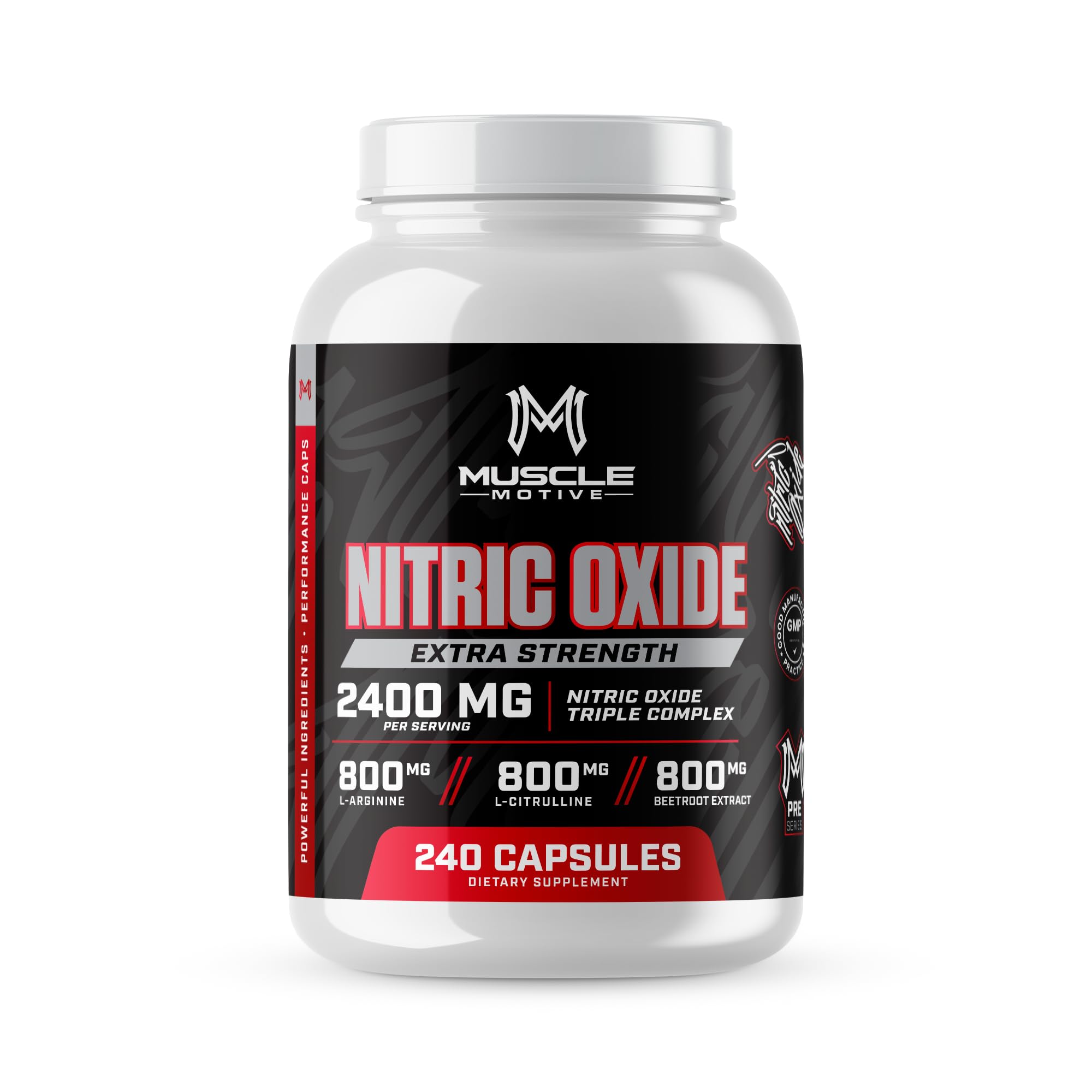 Muscle Motive Nitric Oxide Supplement 2400mg with L-Arginine, L-Citrulline and Beet Root Extract, 240 Capsules