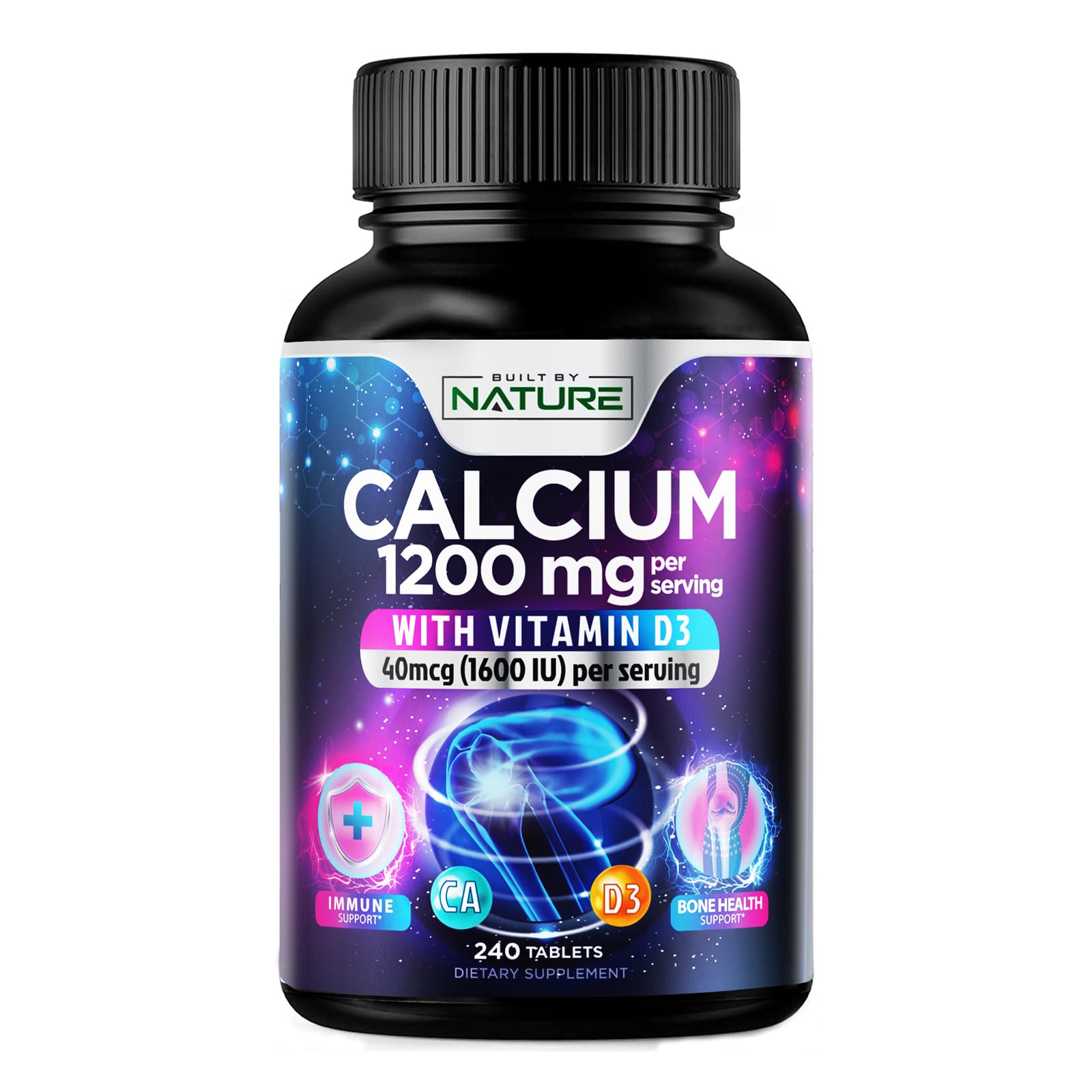 Calcium 1200mg with Vitamin D3 for Best Absorption - Advanced Bone Support Supplement, 1200 mg Calcium Carbonate & 1600 IU Vitamin D3