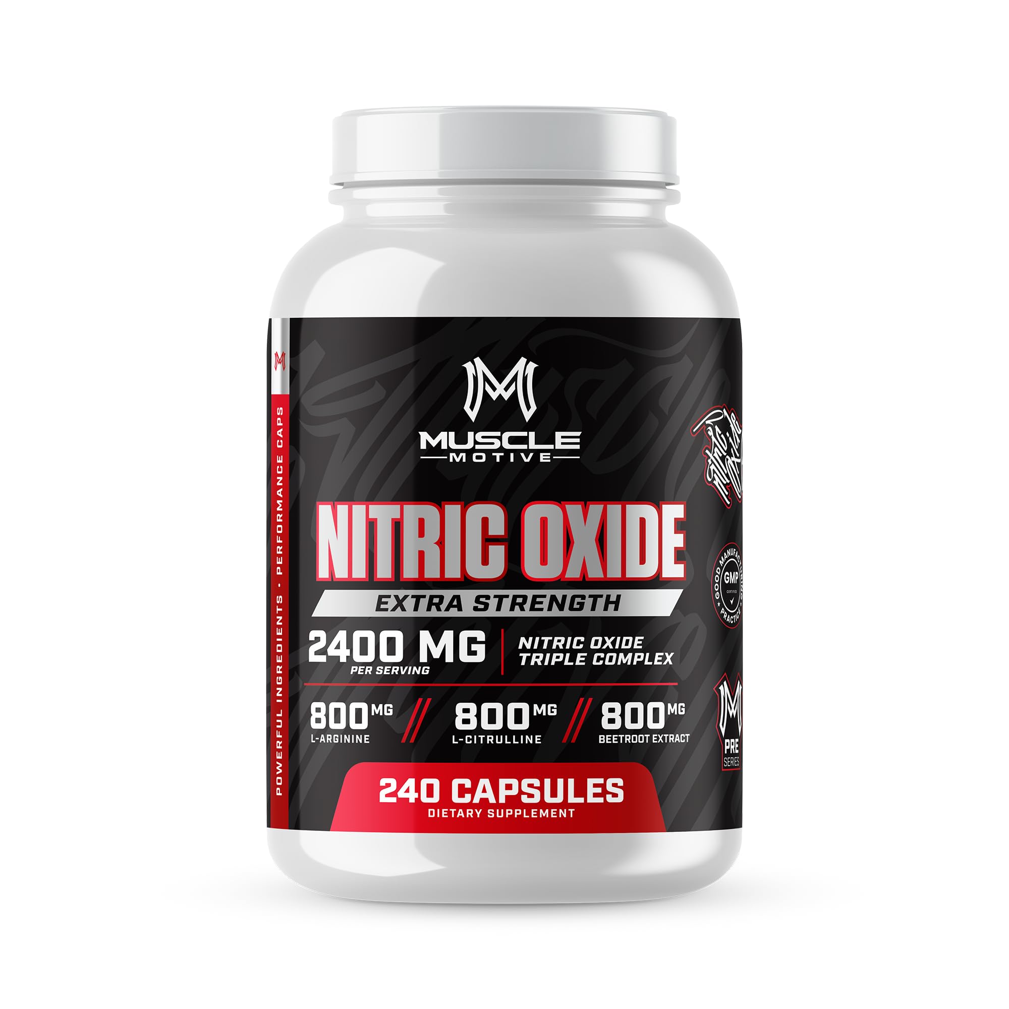 Muscle Motive Nitric Oxide Supplement 2400mg with L-Arginine, L-Citrulline and Beet Root Extract, 240 Capsules