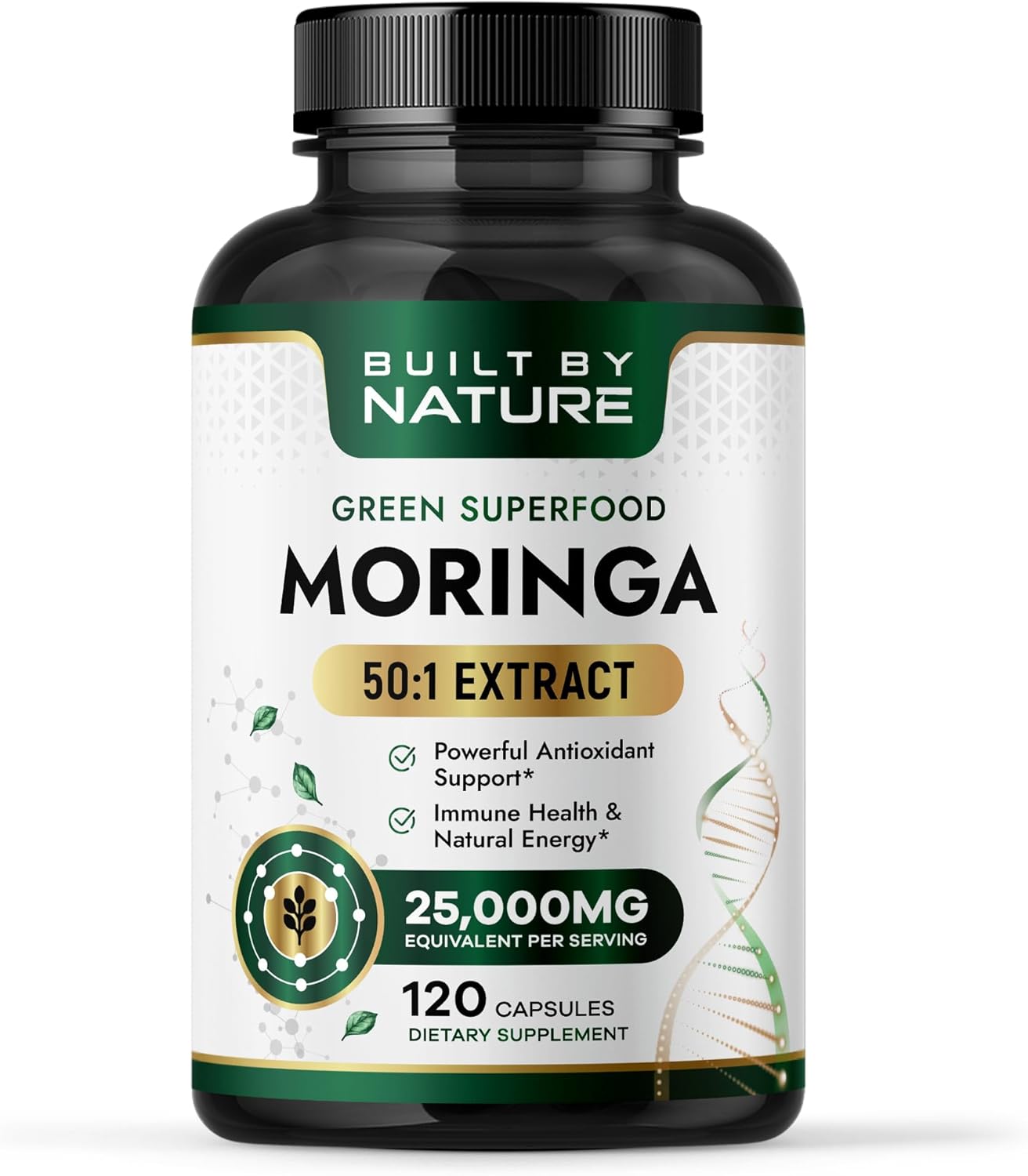 Built by Nature Moringa – High Potency 25,000mg Moringa Supplement Equivalent – 500mg Pure Moringa Leaf Extract 50:1 per Serving – 120 Capsules