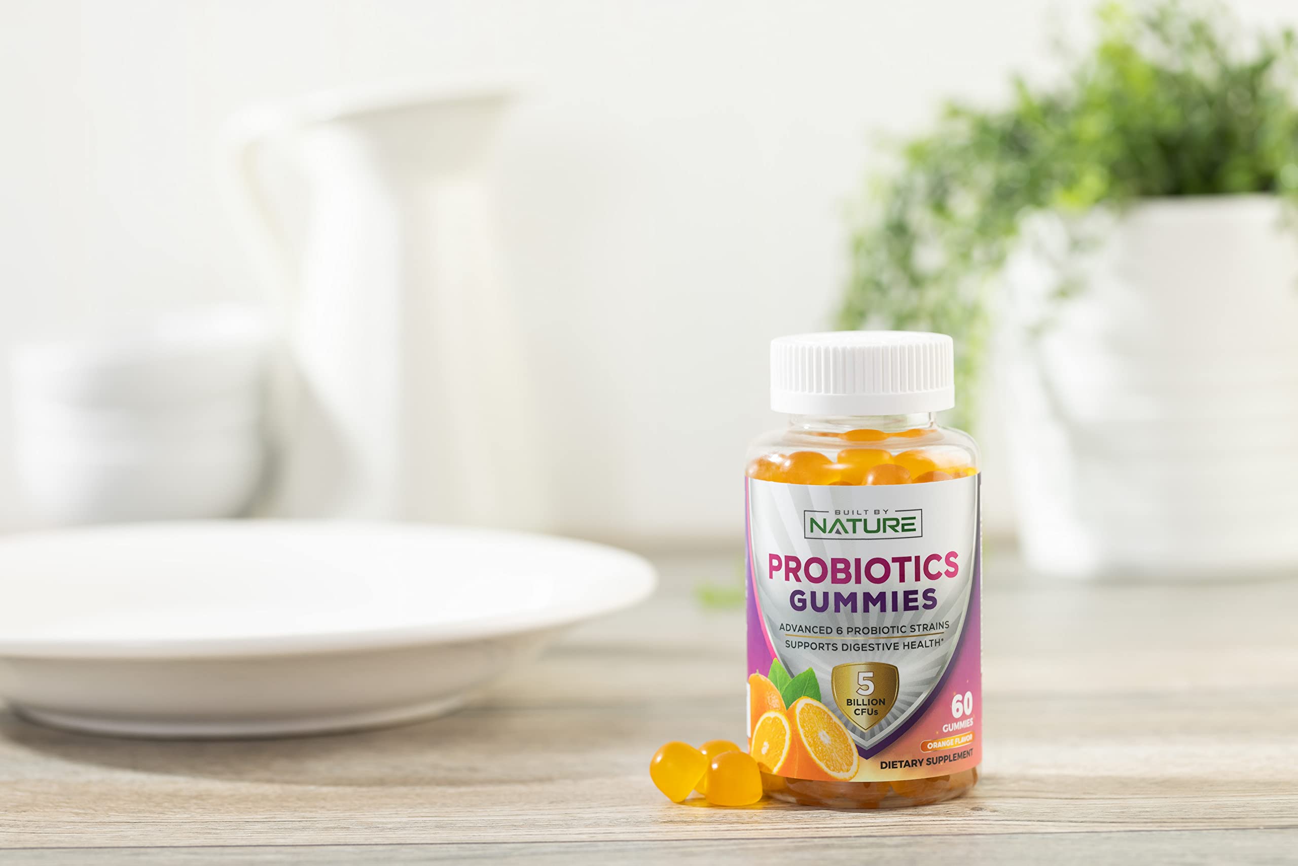 Probiotic Gummies – 5 Billion CFUs for Digestive & Gut Health - Reduces Occasional Bloating & Minor Abdominal Discomfort - Probiotic Gummy for Women & Kids - Natural Orange Flavor – 60 Gummies