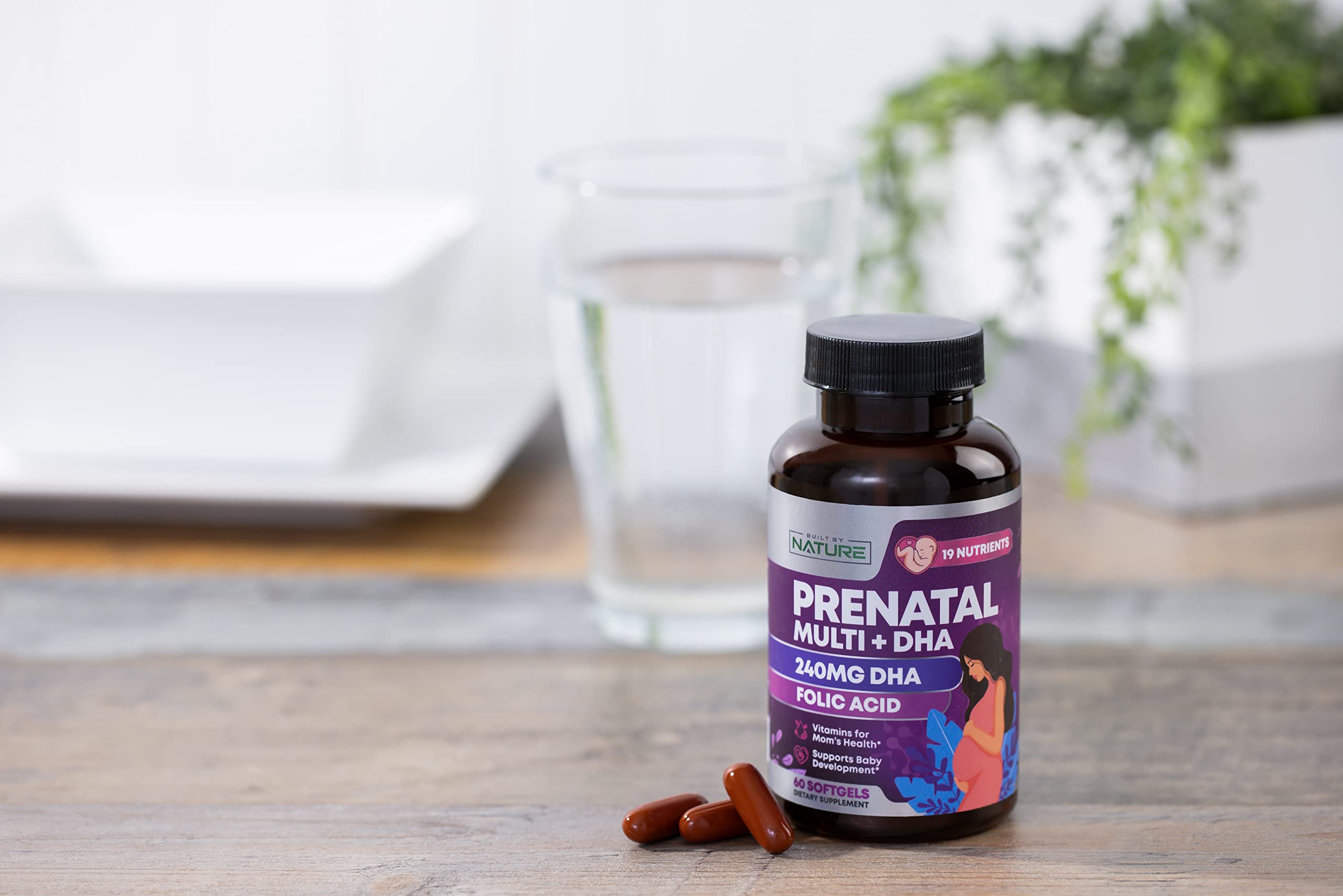 Built by Nature Prenatal Vitamins for Women - Multivitamin with DHA, Folic Acid, Vitamin C, B12, Iron & Omega-3 - Before, During & Post Pregnancy Supplement for Healthy Growth & Brain Development