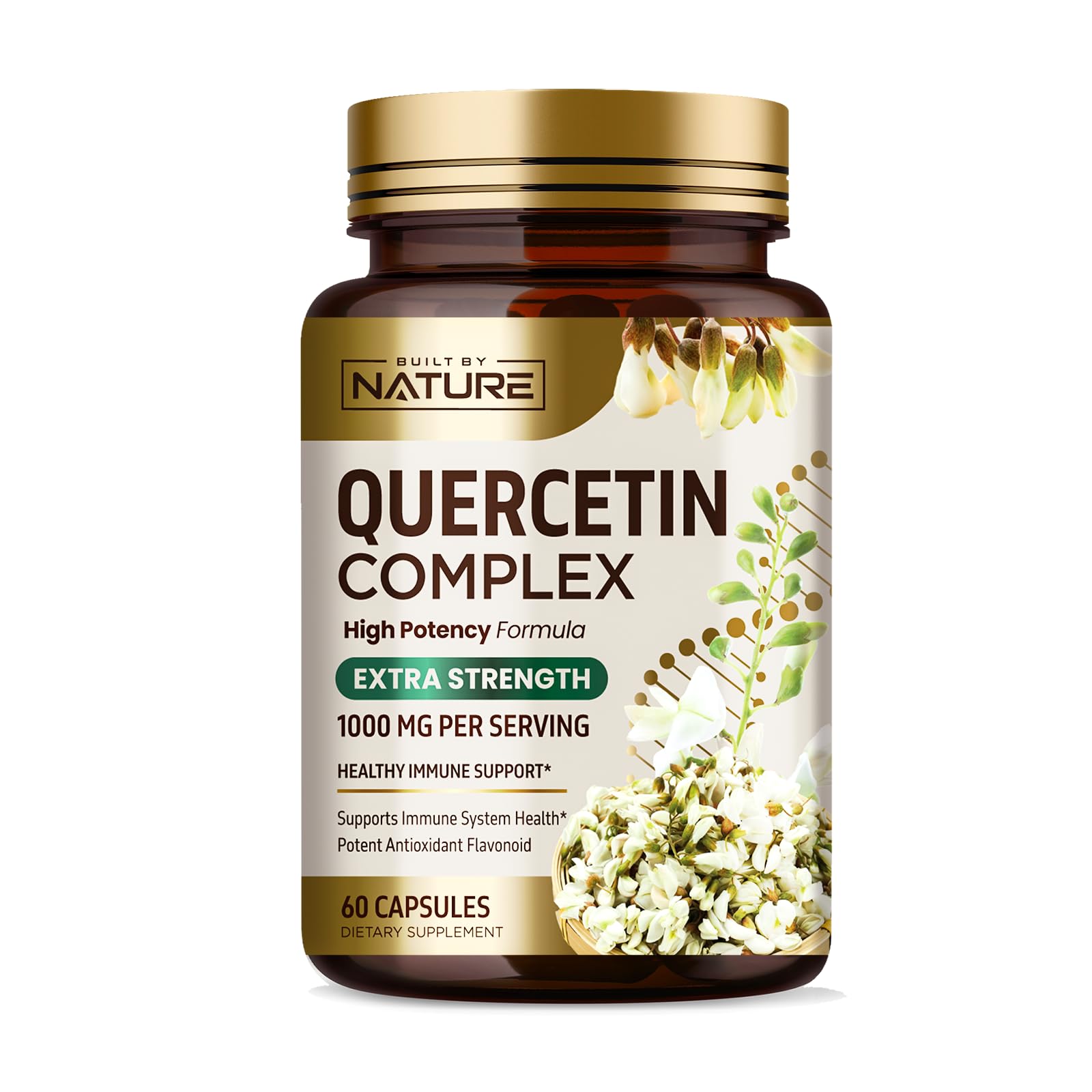 Built by Nature Quercetin 1000mg – High Potency Quercetin Dihydrate Antioxidant Flavonoid – Immune, Respiratory and Allergy Support - Non-GMO, Gluten-Free - 60 Veggie Capsules