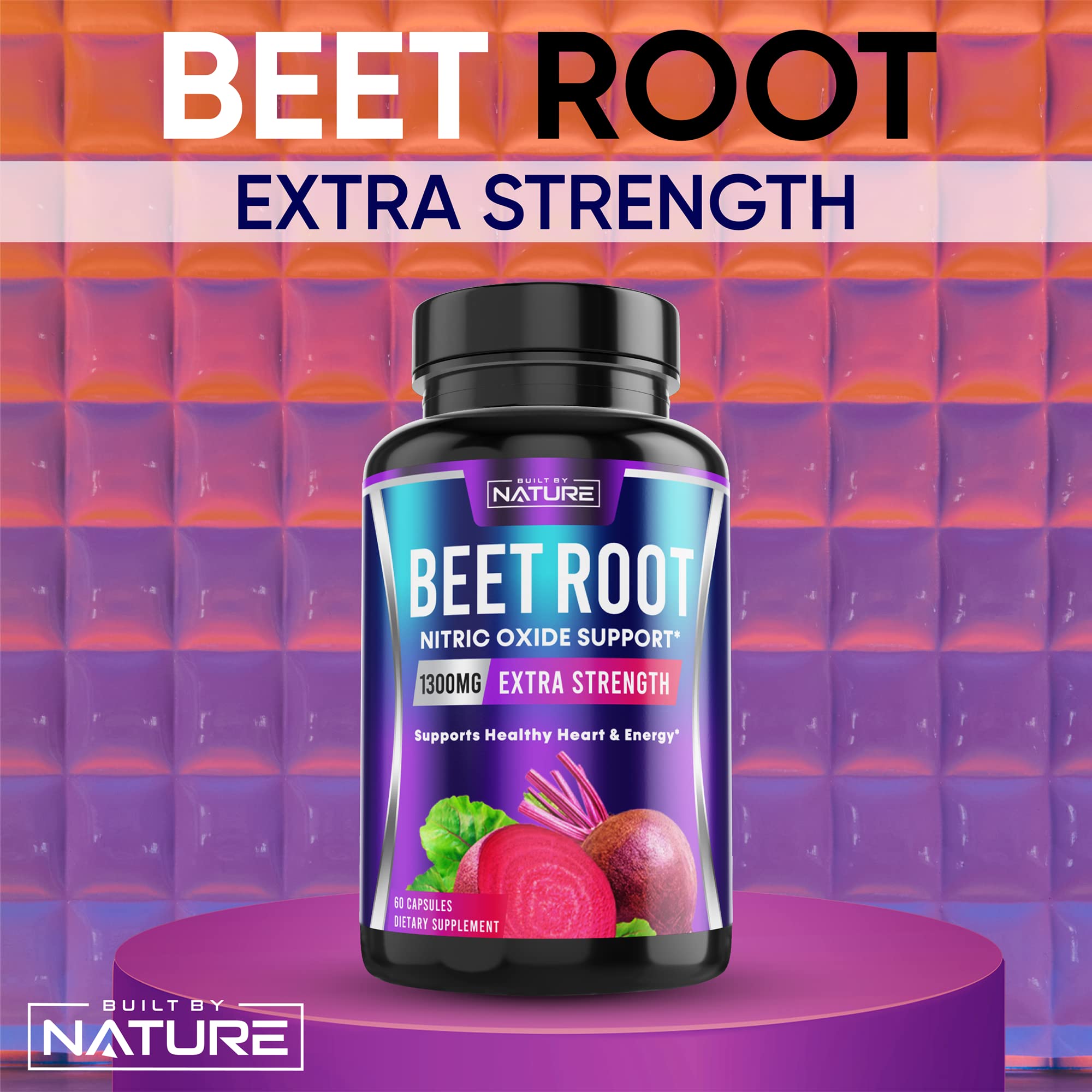 Beetroot Supplement Capsules for Nitric Oxide Booster - Rich in Nitrates - Organic Beet Root for Natural Energy & Peformance - 60 Capsules