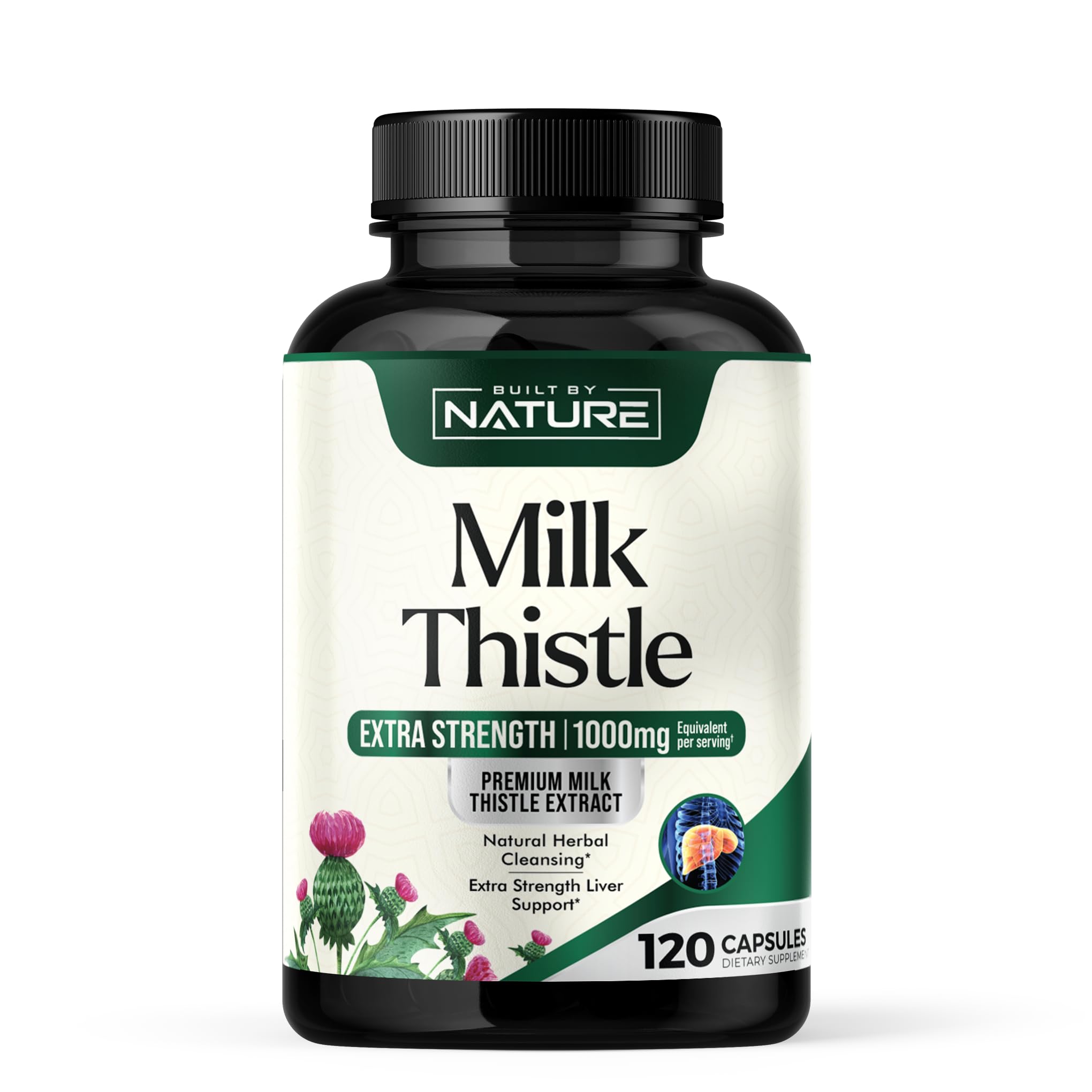 Built by Nature Milk Thistle 1000mg - Liver Detox Supplement with Silymarin Extract & Dandelion Root – Gentle Herbal Liver Cleanse for Men & Women - Liver Health Support - Non-GMO