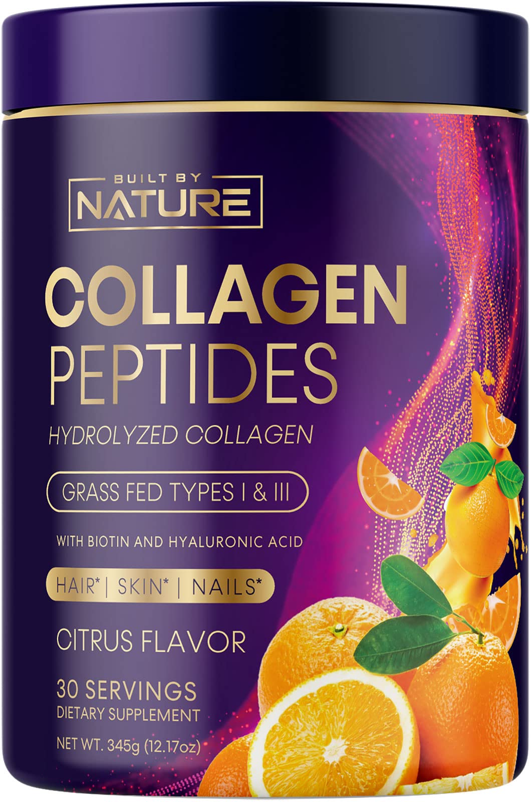 Collagen Powder, Hydrolyzed Type 1 & 3 Peptides, Grass-Fed with Hyaluronic Acid and Vitamin C, Healthy Hair, Skin, Nails, Bones & Joints, Keto & Paleo Friendly, Non-GMO, Citrus Flavor – 30 Servings