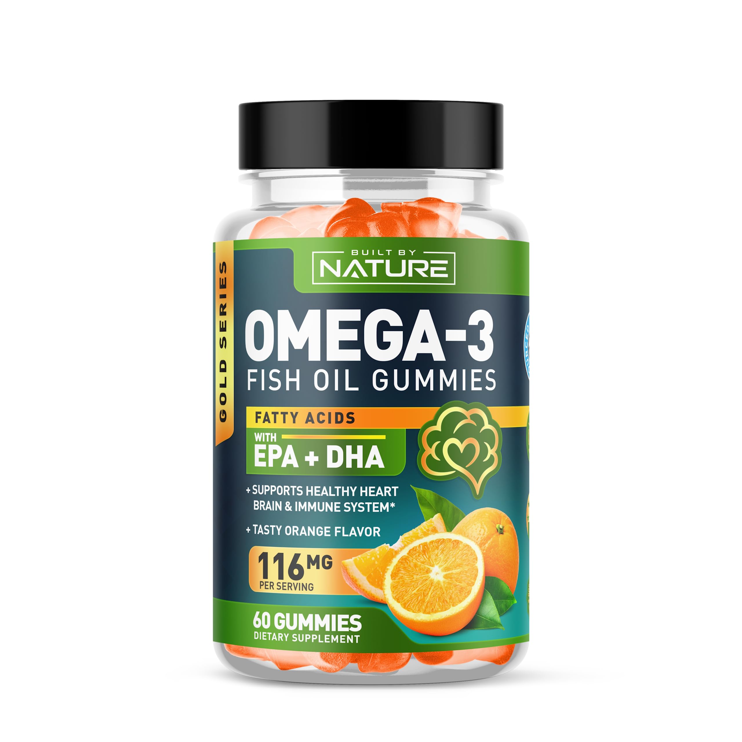 Omega 3 Fish Oil Gummies with EPA & DHA from Wild Fish - Triple Strength Omega 3 Fish Oil Gummy, Supports Healthy Heart, Brain & Immune System, Burpless & Natural - 60 Gummies, 30 Day Supply