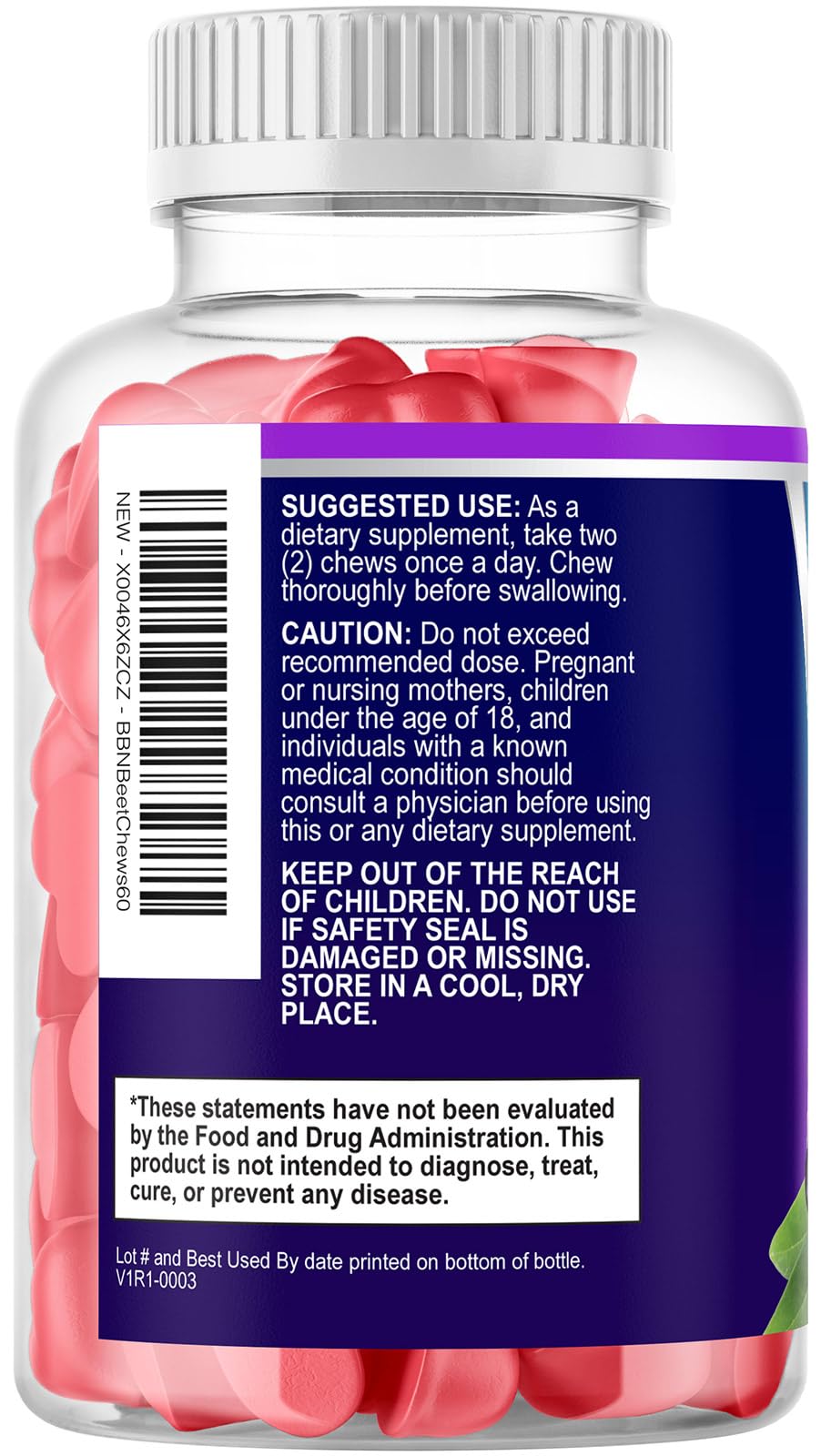 Built by Nature Heart Chews, Beet Root Nitric Oxide Blood Pressure Support, Grape Seed Extract & Non-GMO Beetroot Powder Energy Chews, Beets Heart Gummy Chews, Acai Berry Flavor, 60 Gummies