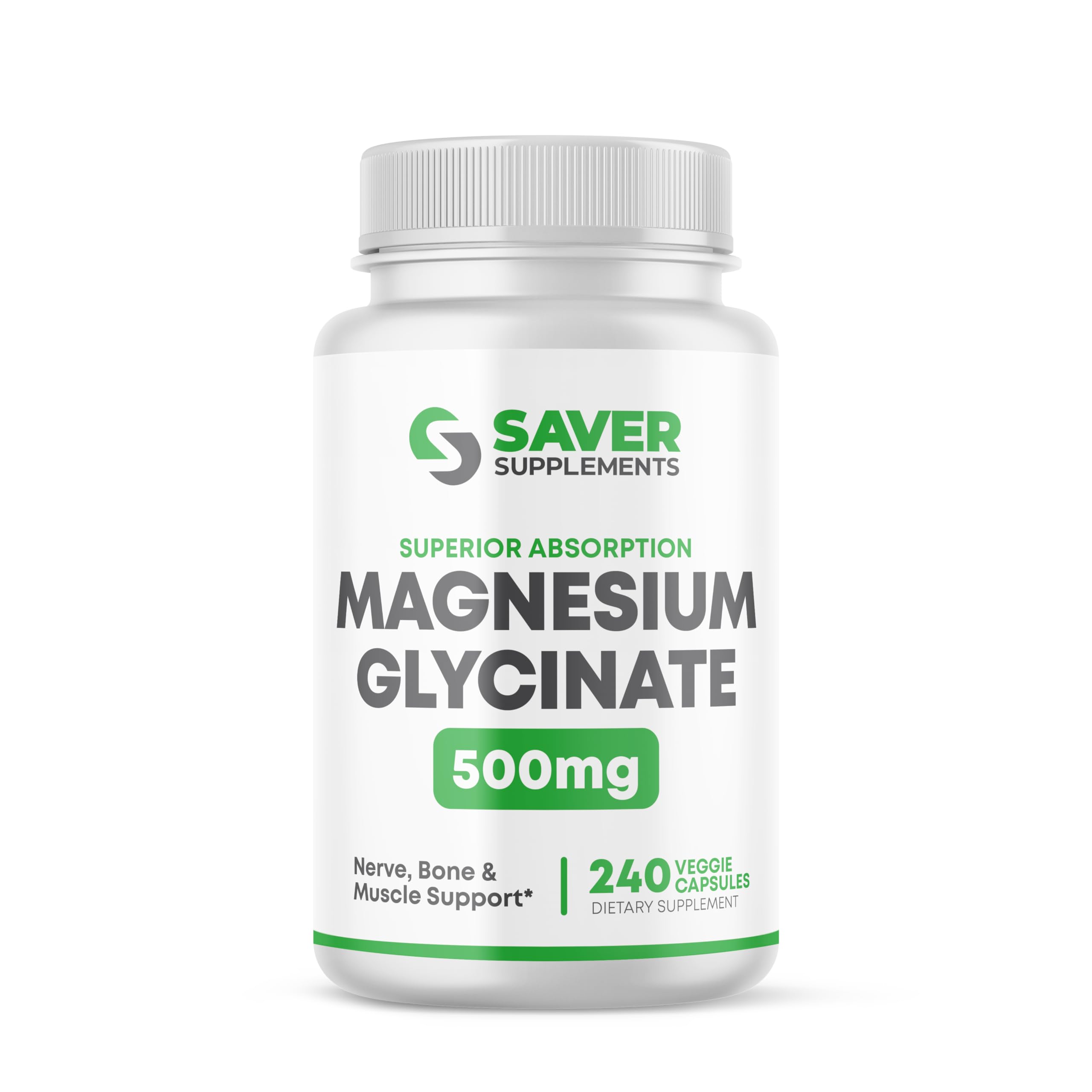 Saver Supplements Magnesium Glycinate 500mg, 240 Capsules