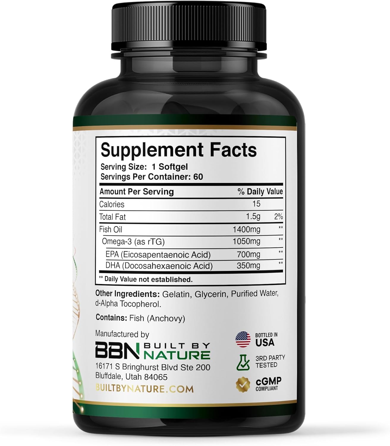 Built by Nature Omega 3 Fish Oil 1400 mg – Re-esterified Triglyceride Form (rTG) Fish Oil with High EPA & DHA – Omega-3 Supplement for Women & Men – 60 Softgels