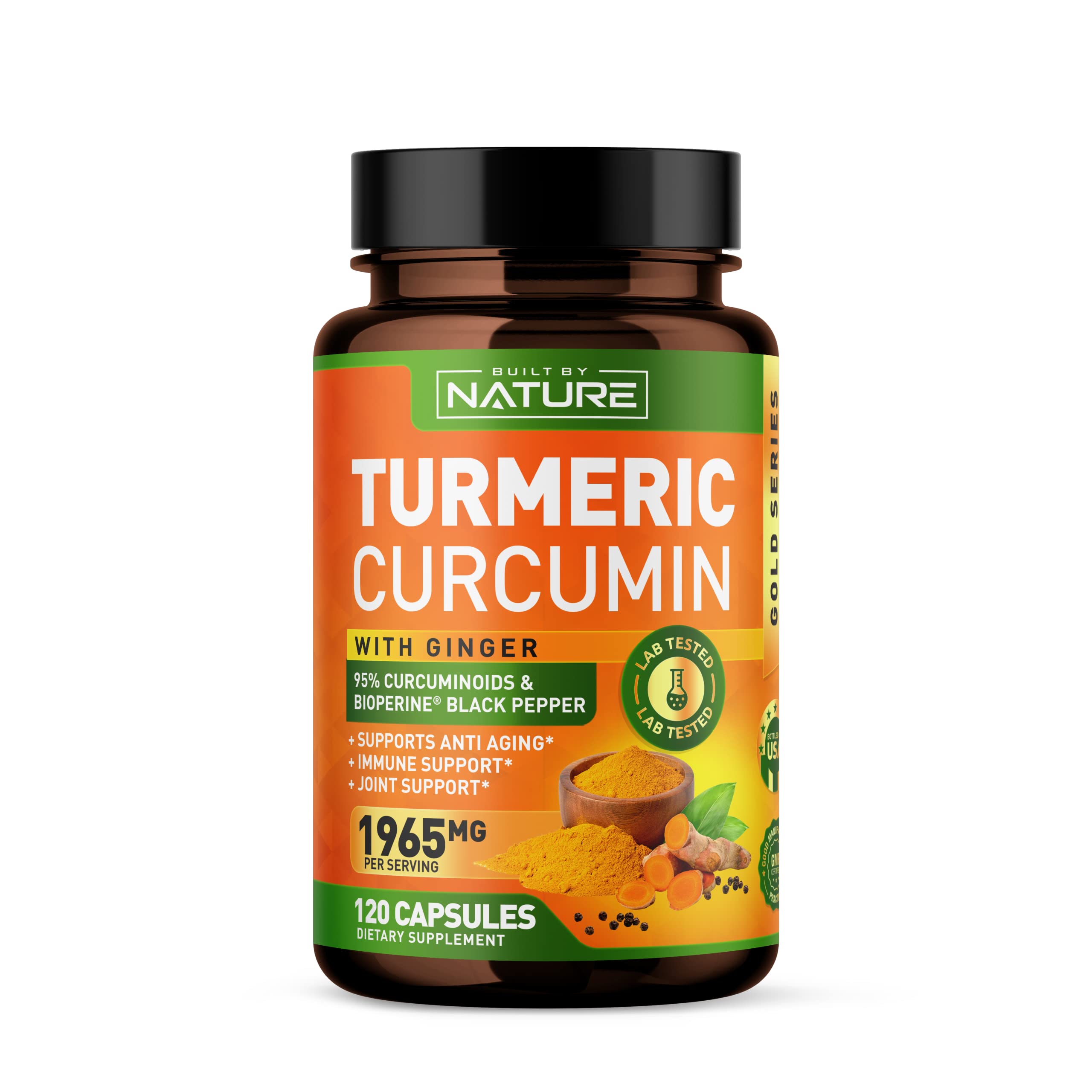 Turmeric Curcumin 1965mg with Ginger & BioPerine Black Pepper Extract - High Absorption 95% Curcuminoids for Joint & Antioxidant Support - Non-GMO, Gluten-Free, Vegan - 120 Herbal Supplement Capsules