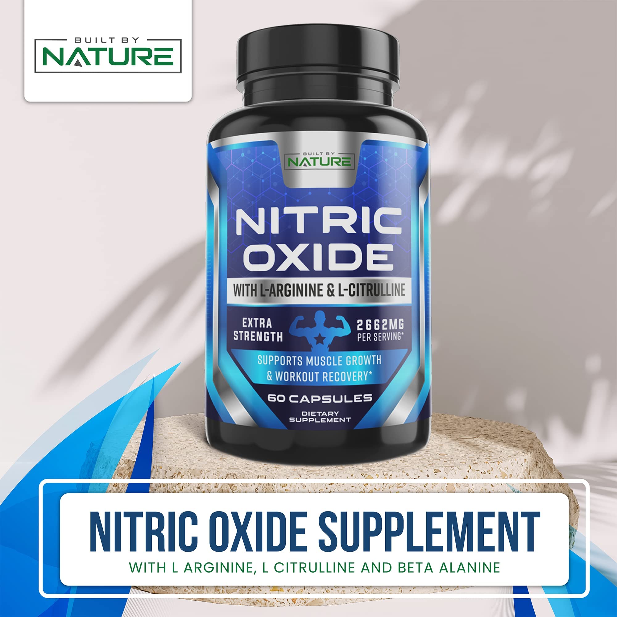 Nitric Oxide Supplement L Arginine Extra Strength - Citrulline Malate, AAKG, Beta Alanine - Premium Muscle Supporting Nitric Booster for Strength & Energy to Train Harder - 60 Capsules