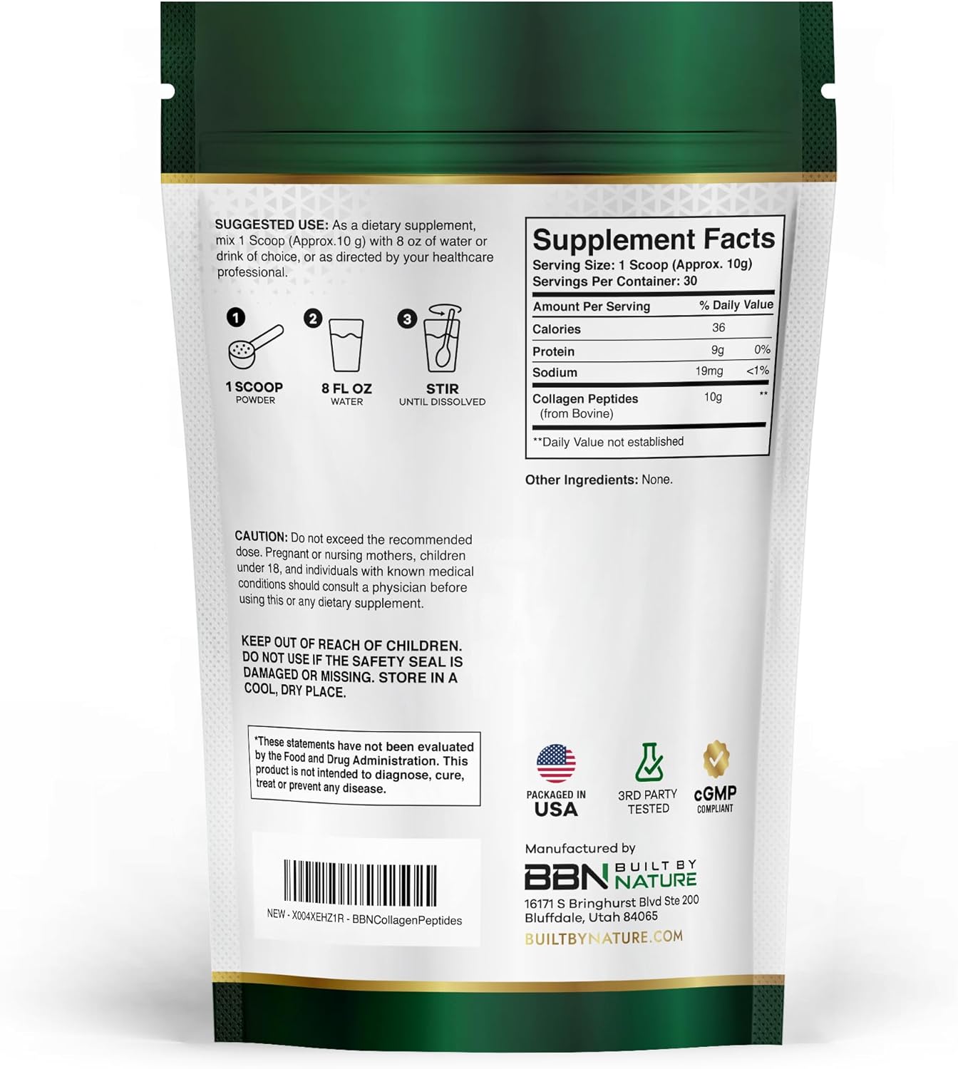 Built by Nature Collagen Peptides Powder - Hydrolyzed Collagen Protein for Women - Grass Fed, Non-GMO - Hair, Skin, Nails Supplement - Unflavored, 10.58 oz, 30 Servings