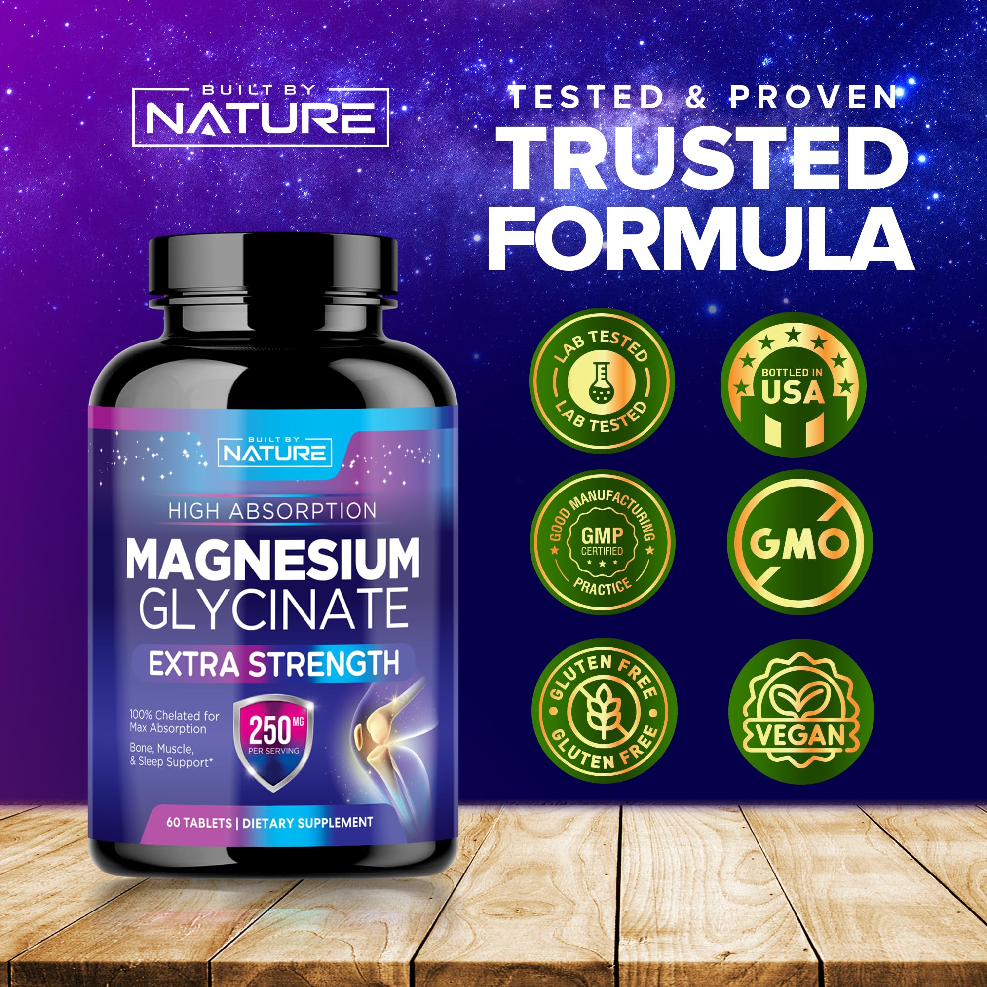 Magnesium Glycinate 250mg - High Absorption Chelated Magnesium Supplement - 100% Pure Magnesium Glycinate - Stress, Sleep, Heart, and Muscle Health Support - Non-GMO, Vegan, Gluten-Free