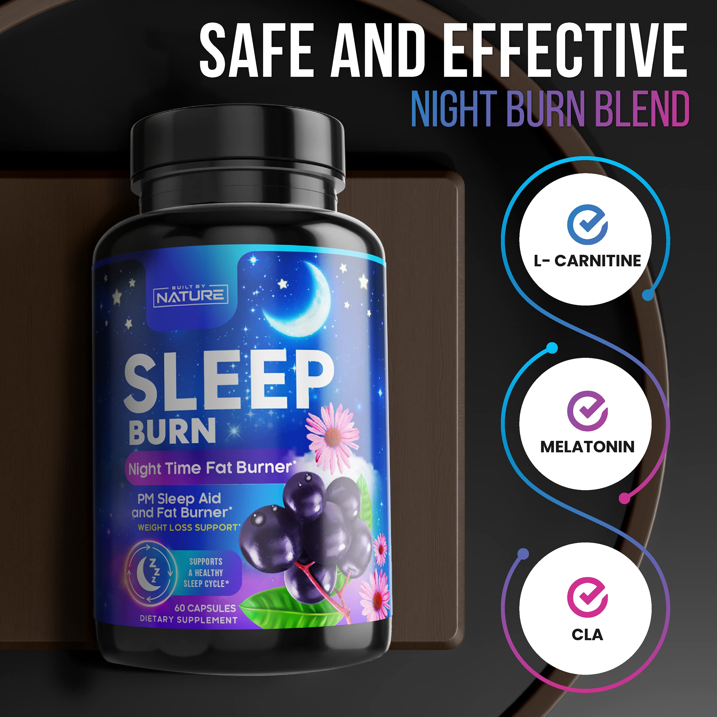 Night Time Fat Burner - Sleep Burn Fast Weight Loss, Appetite Suppressant, Metabolism Booster and Sleep Support - Carb Blocker and Belly Fat Reducer - Green Coffee Bean, Ashwagandha - 60 Capsules