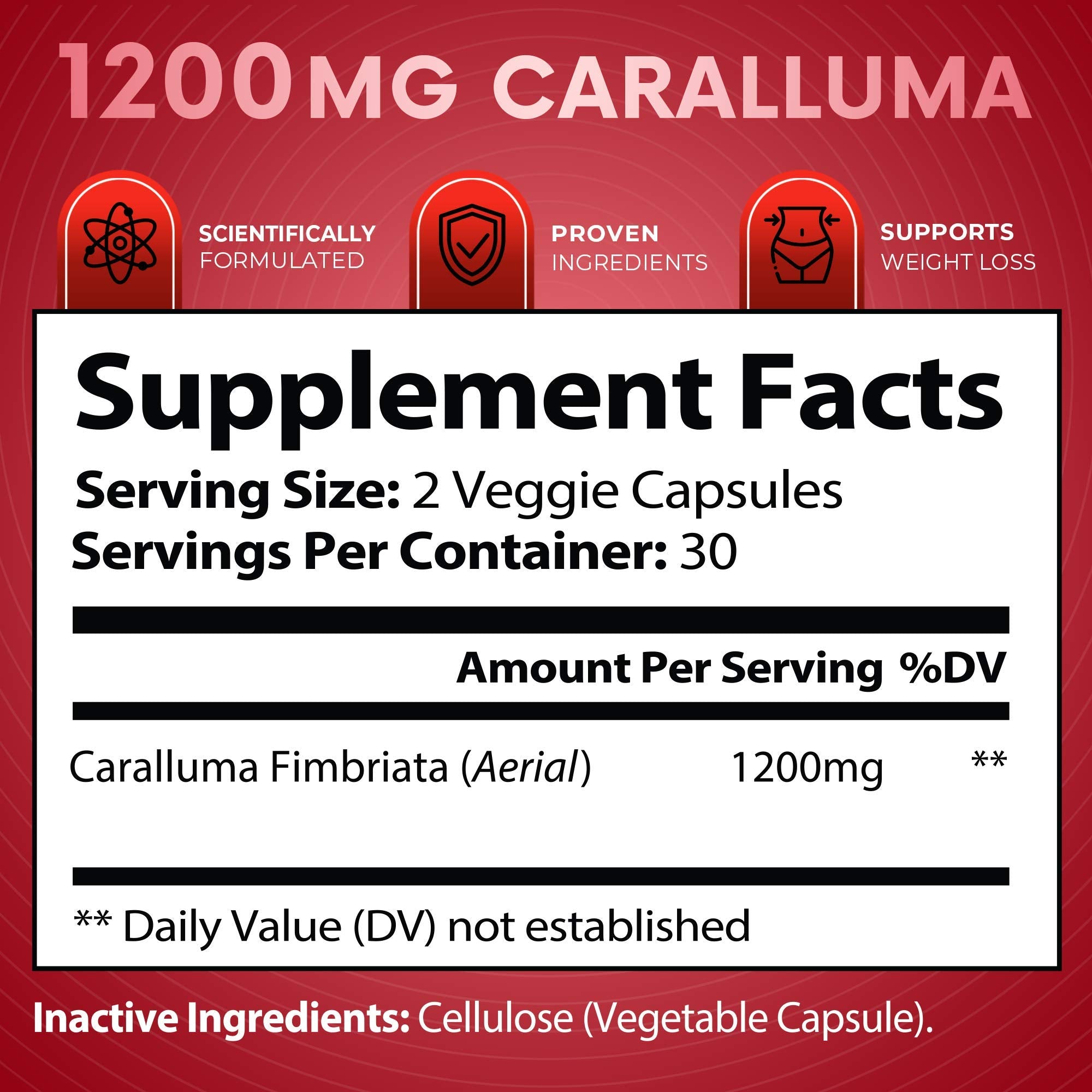 Caralluma Fimbriata Extract, 1200mg Maximum Strength Appetite Suppressant - Pure & Natural Weight Loss, Energy, and Mental Focus Support, Gluten-Free, Vegan, No Additives or Fillers, 60 Capsules