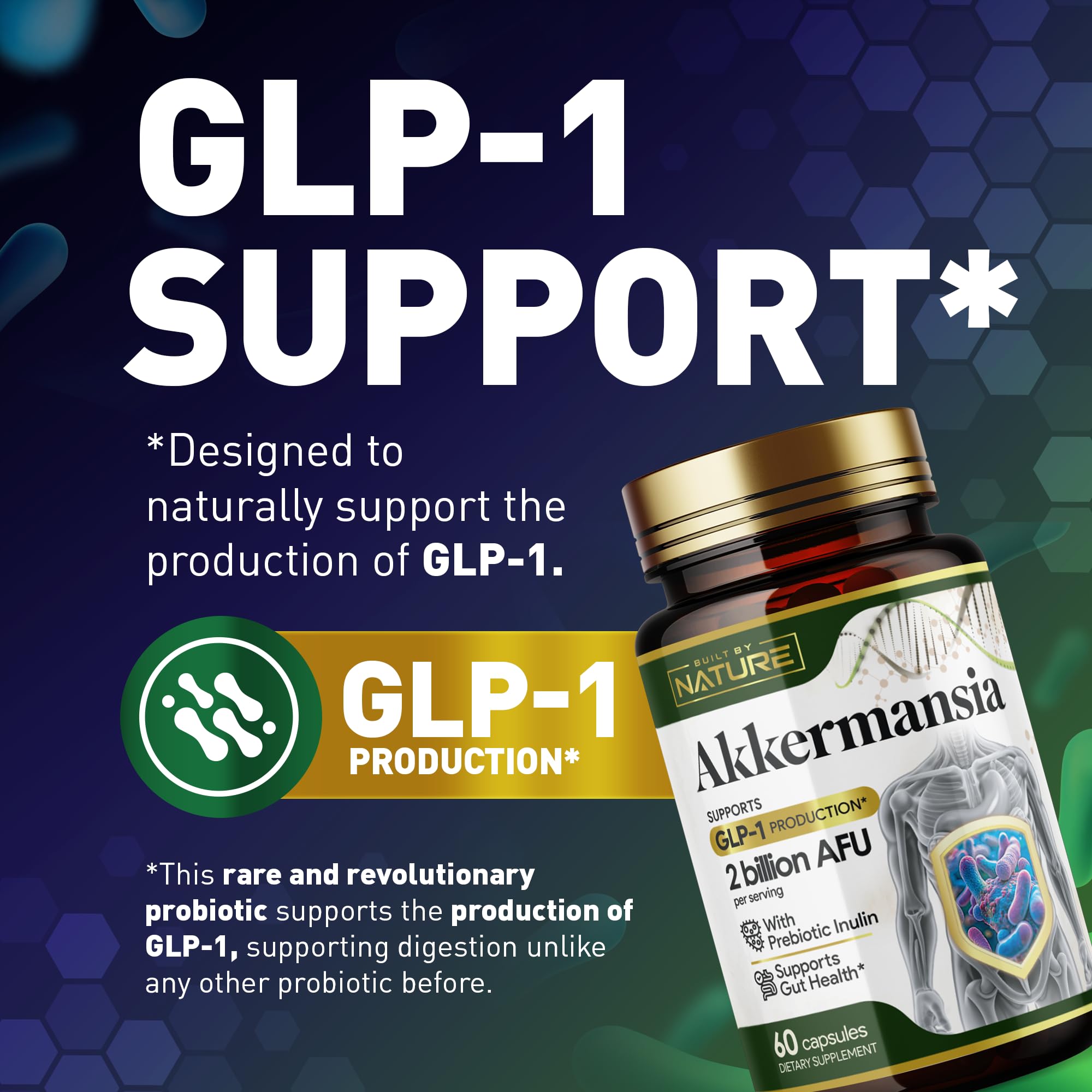 Built by Nature Akkermansia Muciniphila Probiotic Supplement – 2 Billion AFU - Supports GLP-1, Immune & Digestive Gut Health - 120 Delayed Release Capsules