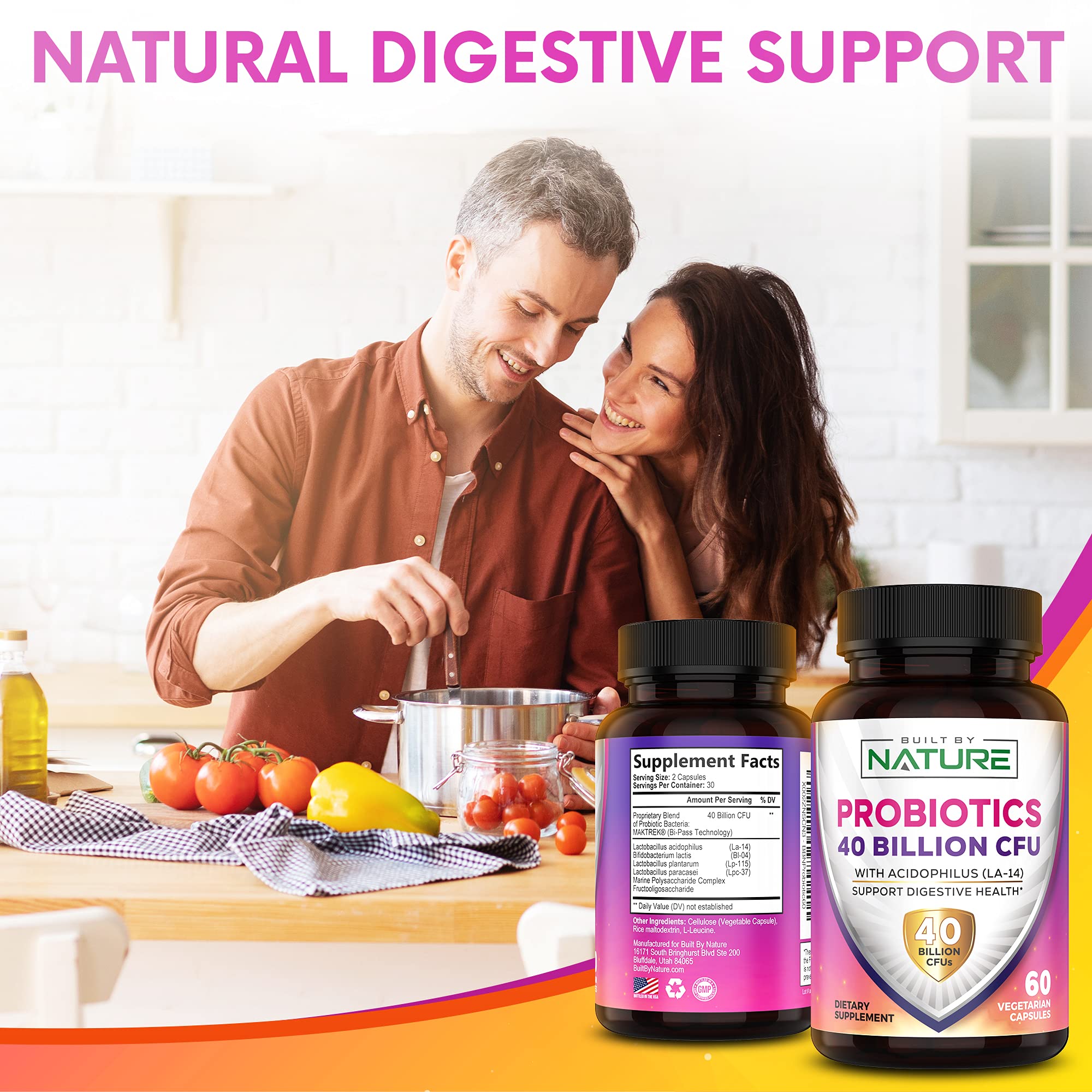 Probiotics 40 Billion CFU - 4 Diverse Strains + Prebiotic - Digestive & Gut Health - Supports Occasional Constipation, Diarrhea, Gas & Bloating - Probiotics For Women & Men - 60 Capsule