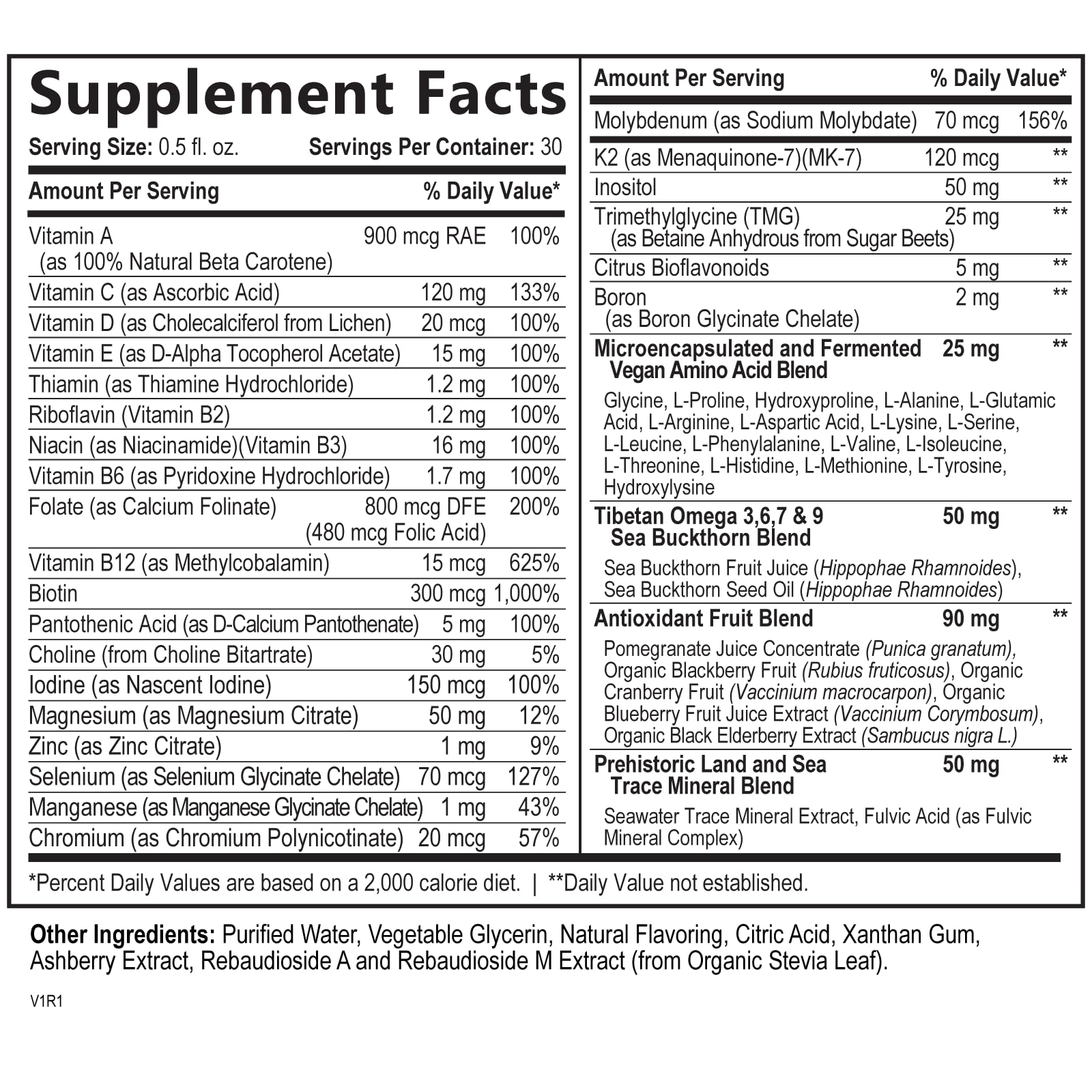 Liquid Multivitamin for Women, Men, and Kids - Liquid Vitamins Supplement for Adults - Natural Multimineral - Vegan, Non-GMO, Gluten Free, Sugar Free – Delicious Berry Flavor - 15 Fl Oz, 30 Servings