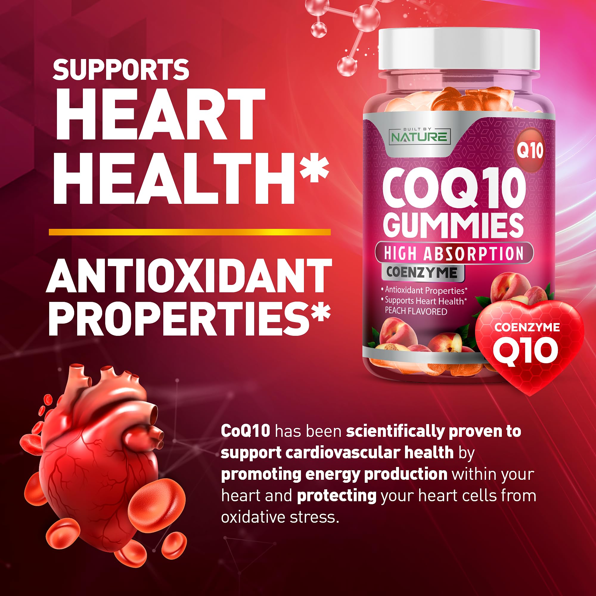 CoQ10 100mg Gummies, High Absorption Coenzyme Q10 Gummy, Heart Health & Energy Production Support, Rapid Release Antioxidant Supplement - Gluten Free, Naturally Fermented, 60 Count – 1 Month Supply