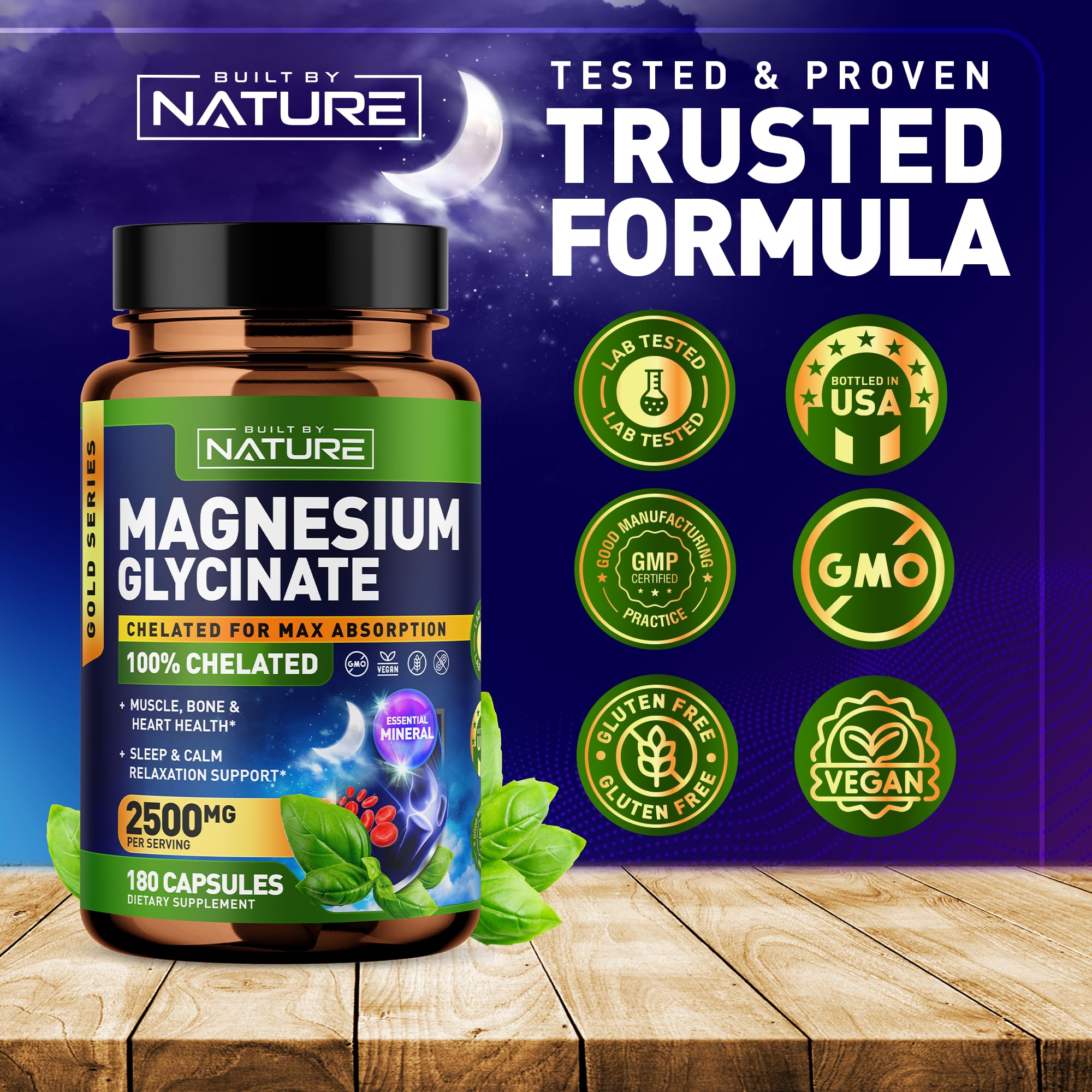 Magnesium Glycinate 2500mg - High Absorption Chelated Magnesium Supplement - 100% Pure Magnesium Glycinate - Stress, Sleep, Heart, Muscle Health Support - Non-GMO, Vegan, Gluten-Free - 180 Capsules