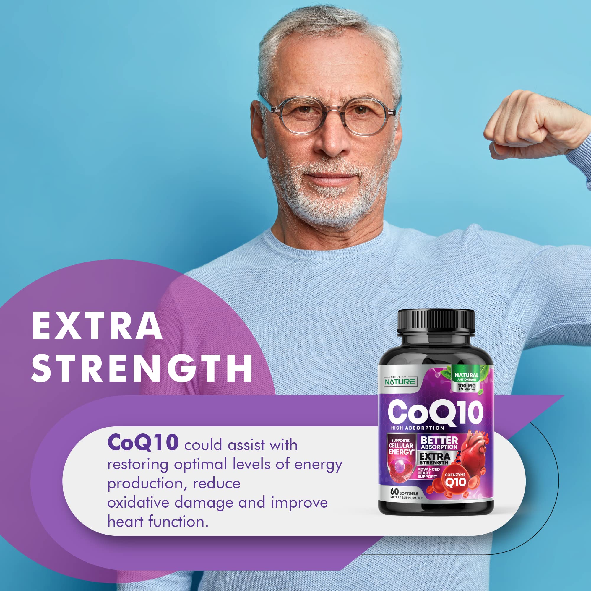 CoQ10 100mg Softgels, High Absorption Coenzyme Q10, Heart Health & Energy Production Support, Rapid Release Antioxidant Supplement - Gluten Free, Naturally Fermented, 60 Count – 2 Month Supply