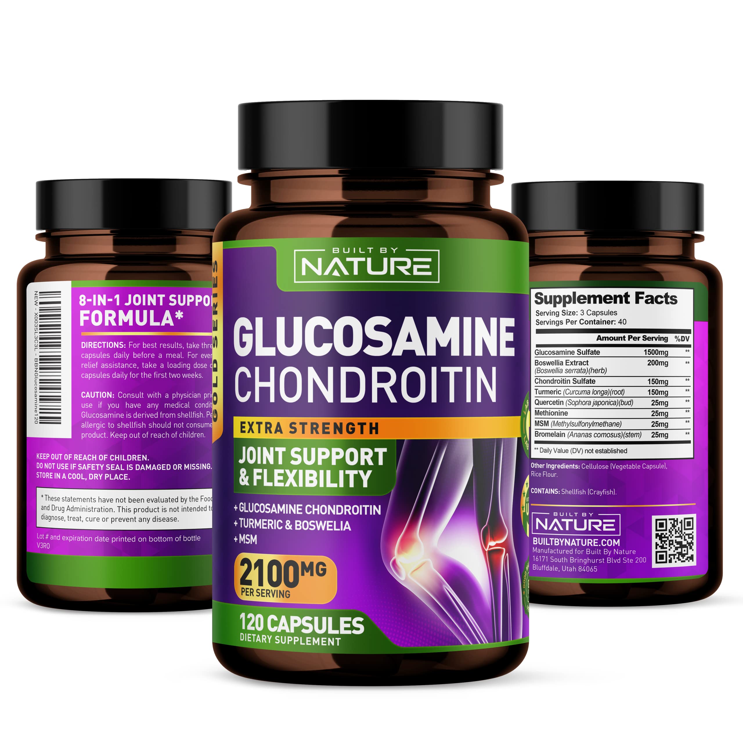 Glucosamine Chondroitin with MSM, Turmeric, Boswellia - Advanced Joint Support Supplement, High Potency Antioxidant, Comfort for Back, Knees, Hands, Non GMO, 120 Extended Delivery Capsules