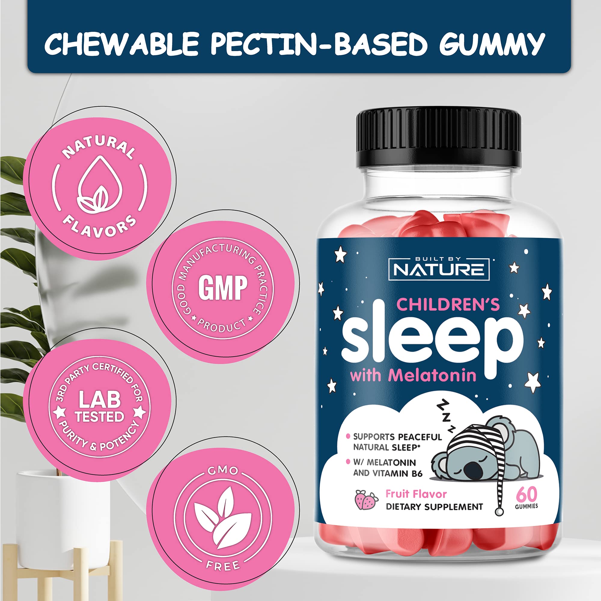 Kids Melatonin Sleep Gummies, Fast Dissolving, Helps You Fall Asleep Faster & Stay Asleep Longer, 100% Drug Free, Supports Relaxation, Fruit Flavor, Vegetarian, Non-GMO, Gluten Free, 60 Count