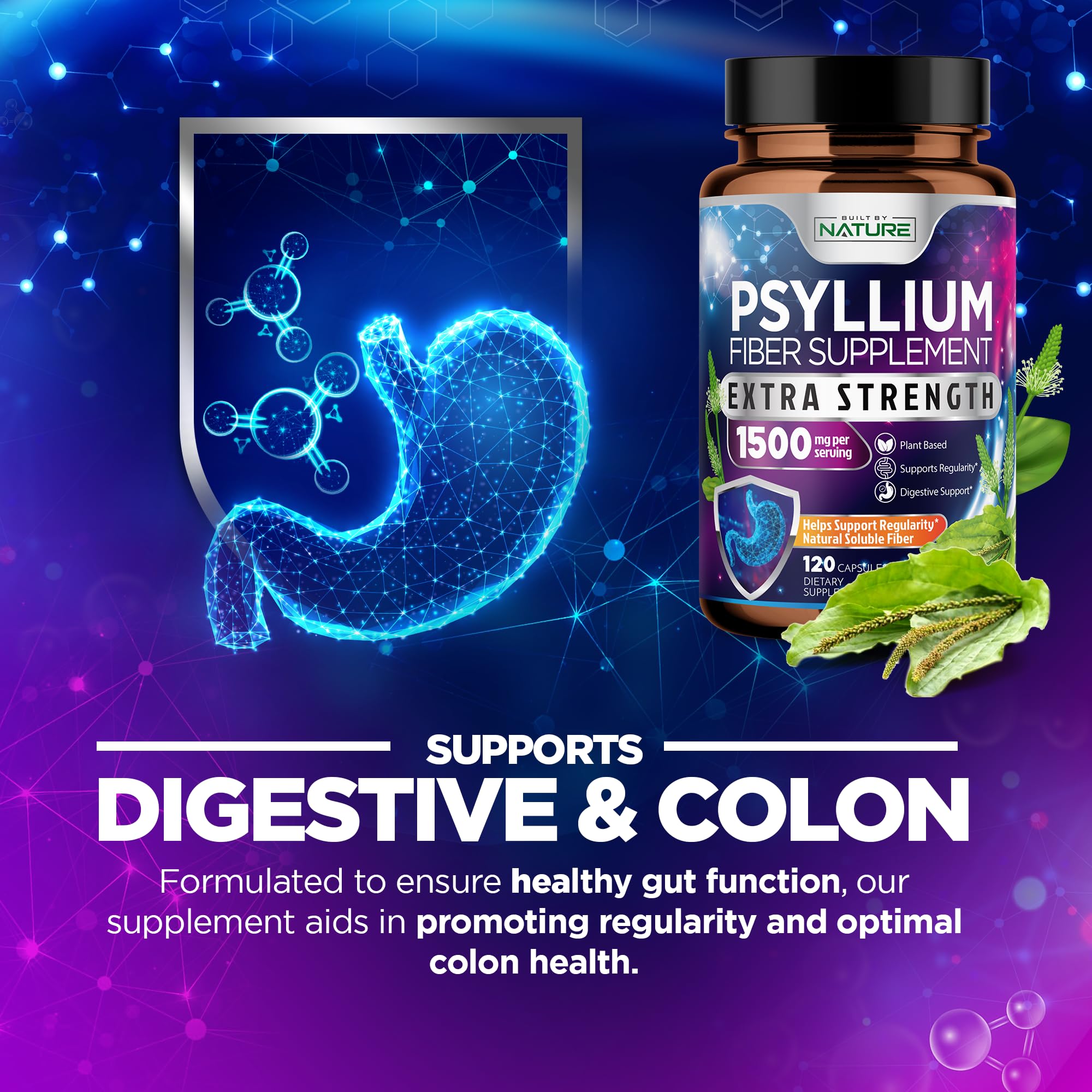 Psyllium Husk Capsules 1500mg - Fiber Supplement - Natural Soluble Fiber Pills with Psyllium Husk Powder - Supports Digestive Gut and Colon Health - Non-GMO, Gluten-Free, Vegan