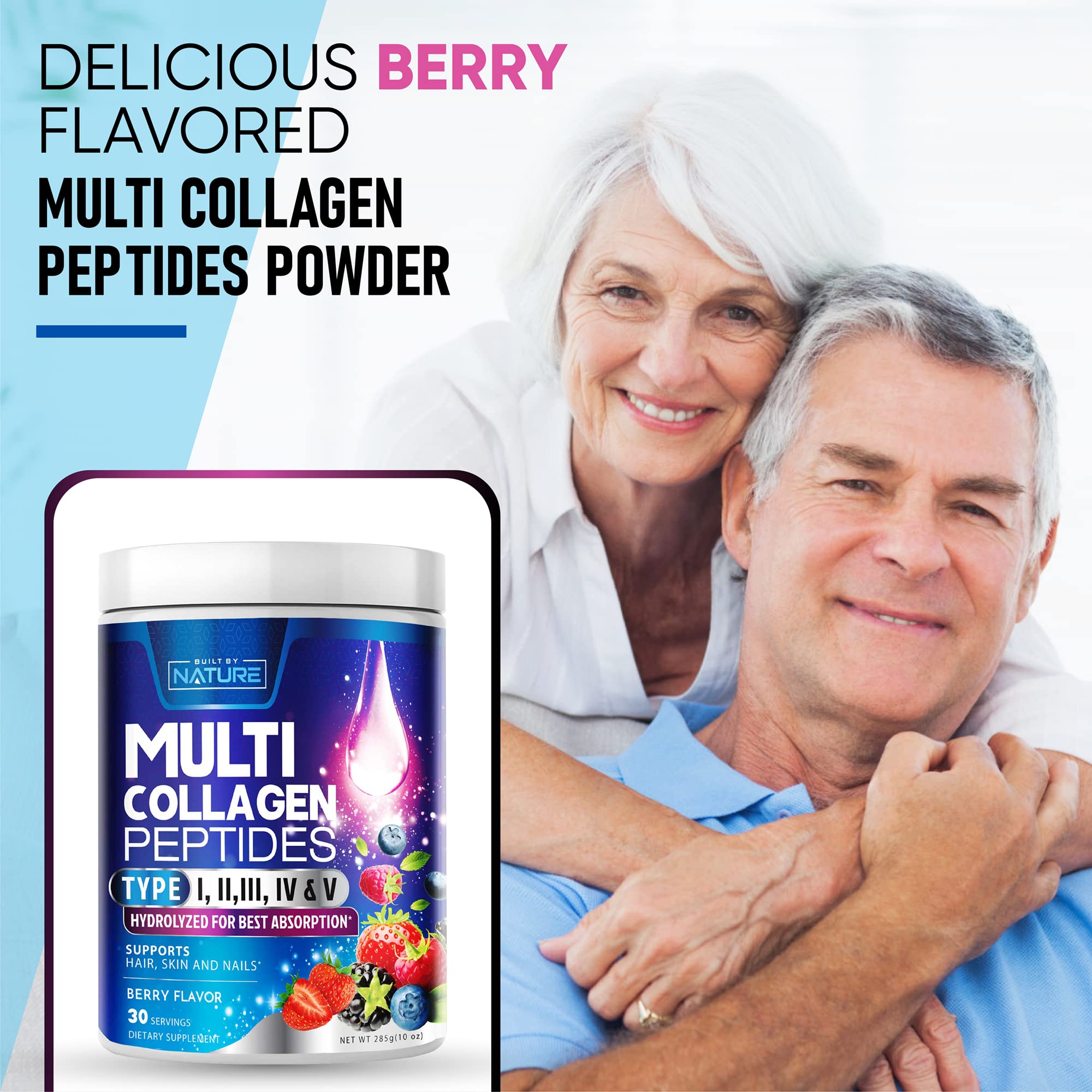 Collagen Powder, Hydrolyzed Type 1 & 3 Peptides, Grass-Fed Multi Collagen Complex Supplement, Healthy Hair, Skin, Nails, Bones & Joints, Keto & Paleo Friendly, Non-GMO, Berry Flavor – 30 Servings